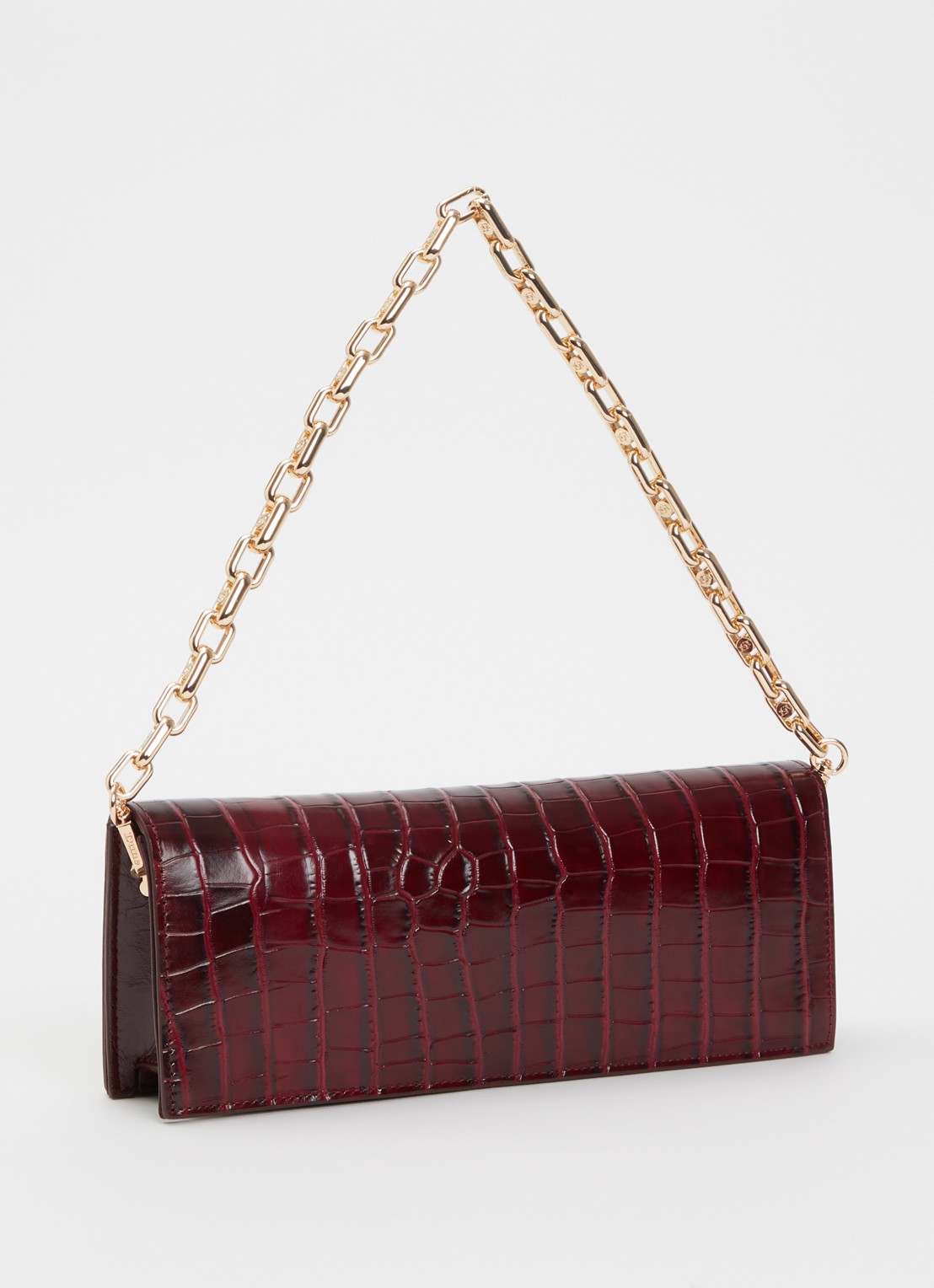 Dune London East To West Long clutch met crocostructuur - achterkant bordeauxrood