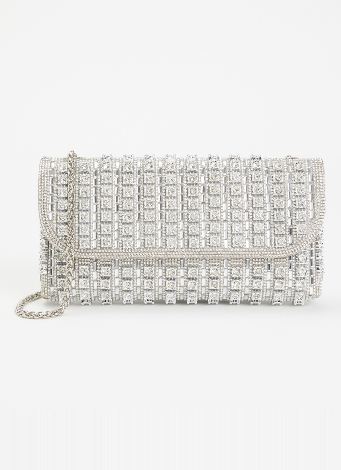 Dune London Elabourate schoudertas met strass  - voorkant zilver