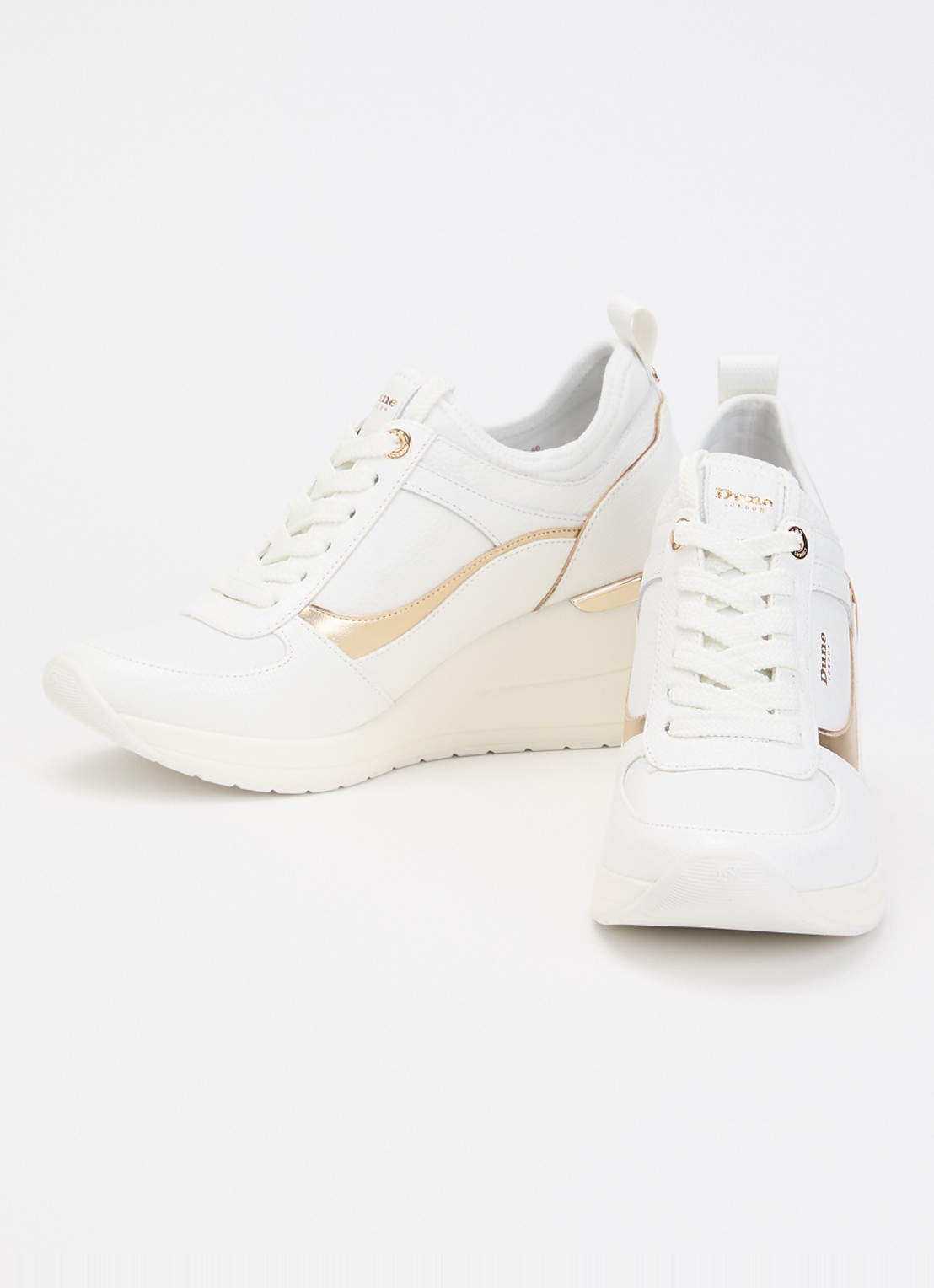 Dune London Elarah sneakerwedge van leer - detail 2 gebroken wit