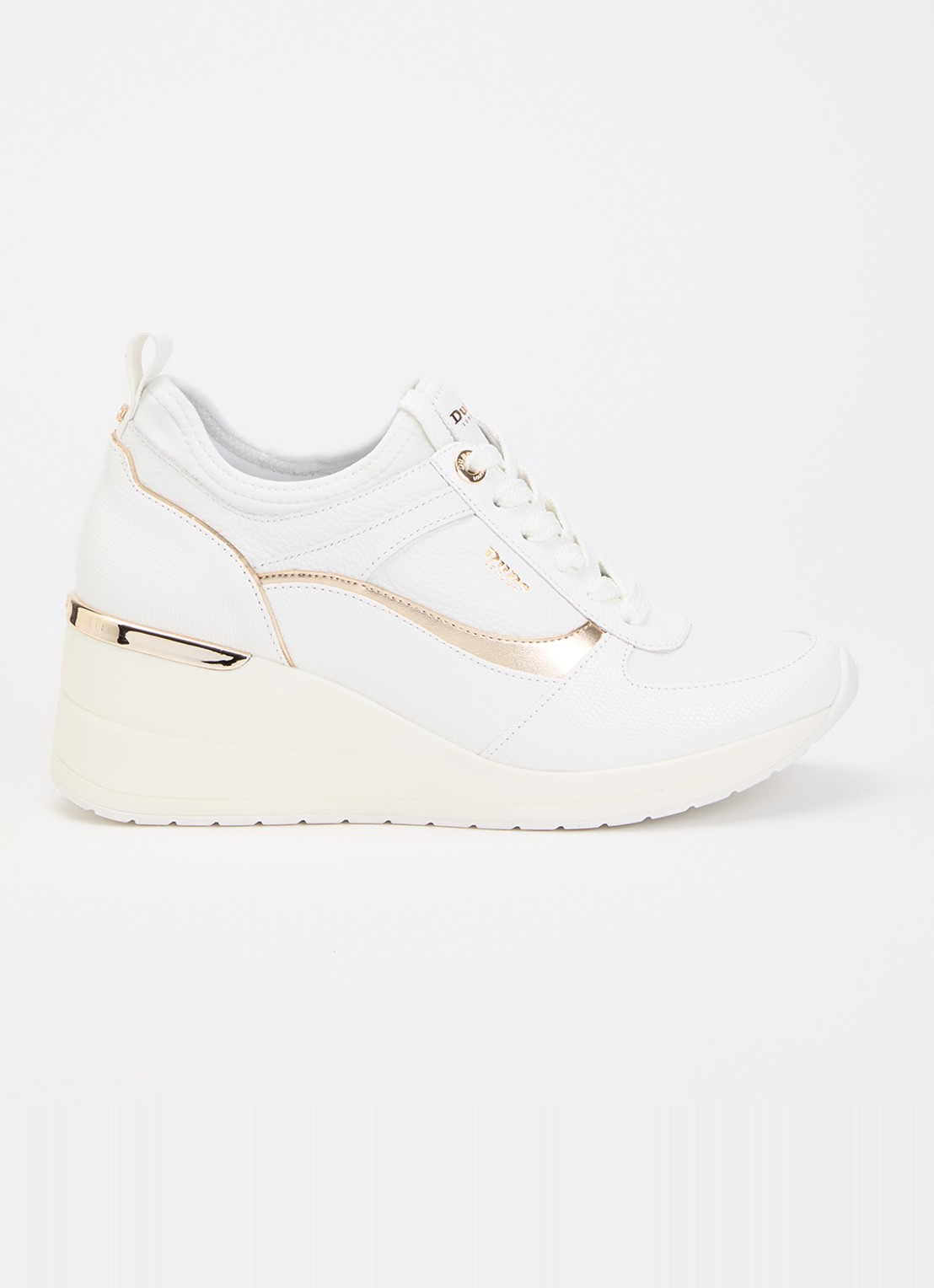 Dune London Elarah sneakerwedge van leer - voorkant gebroken wit