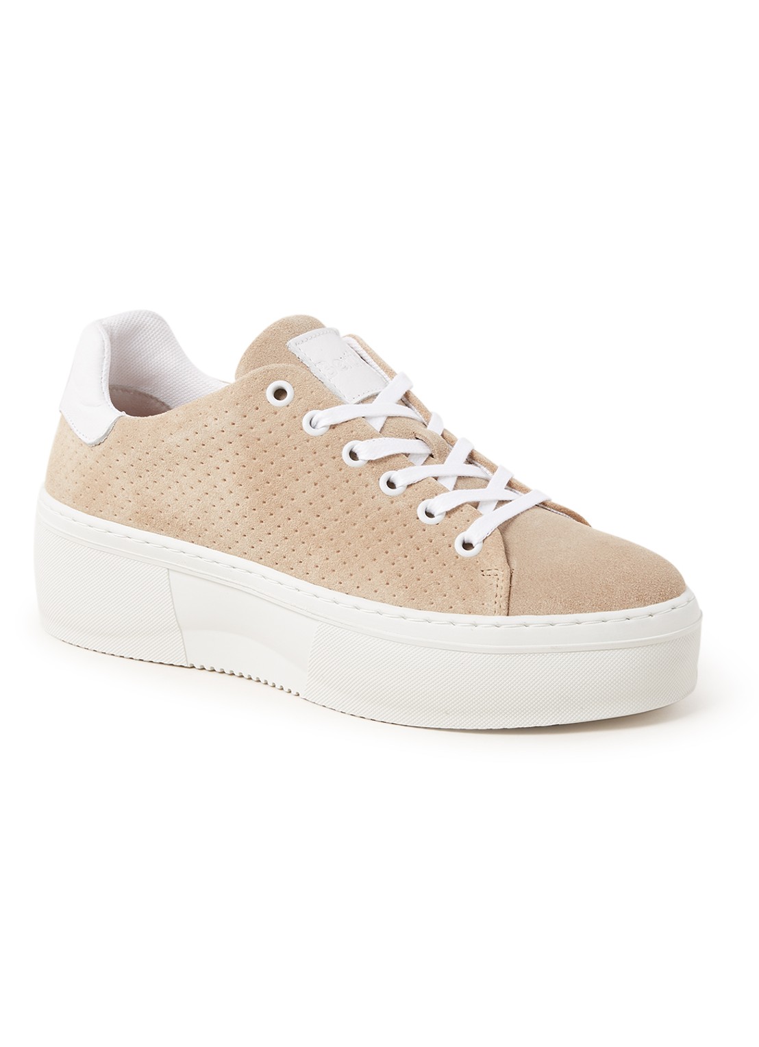 Dune London Electaa sneaker van suède - voorkant 4 donkerbeige