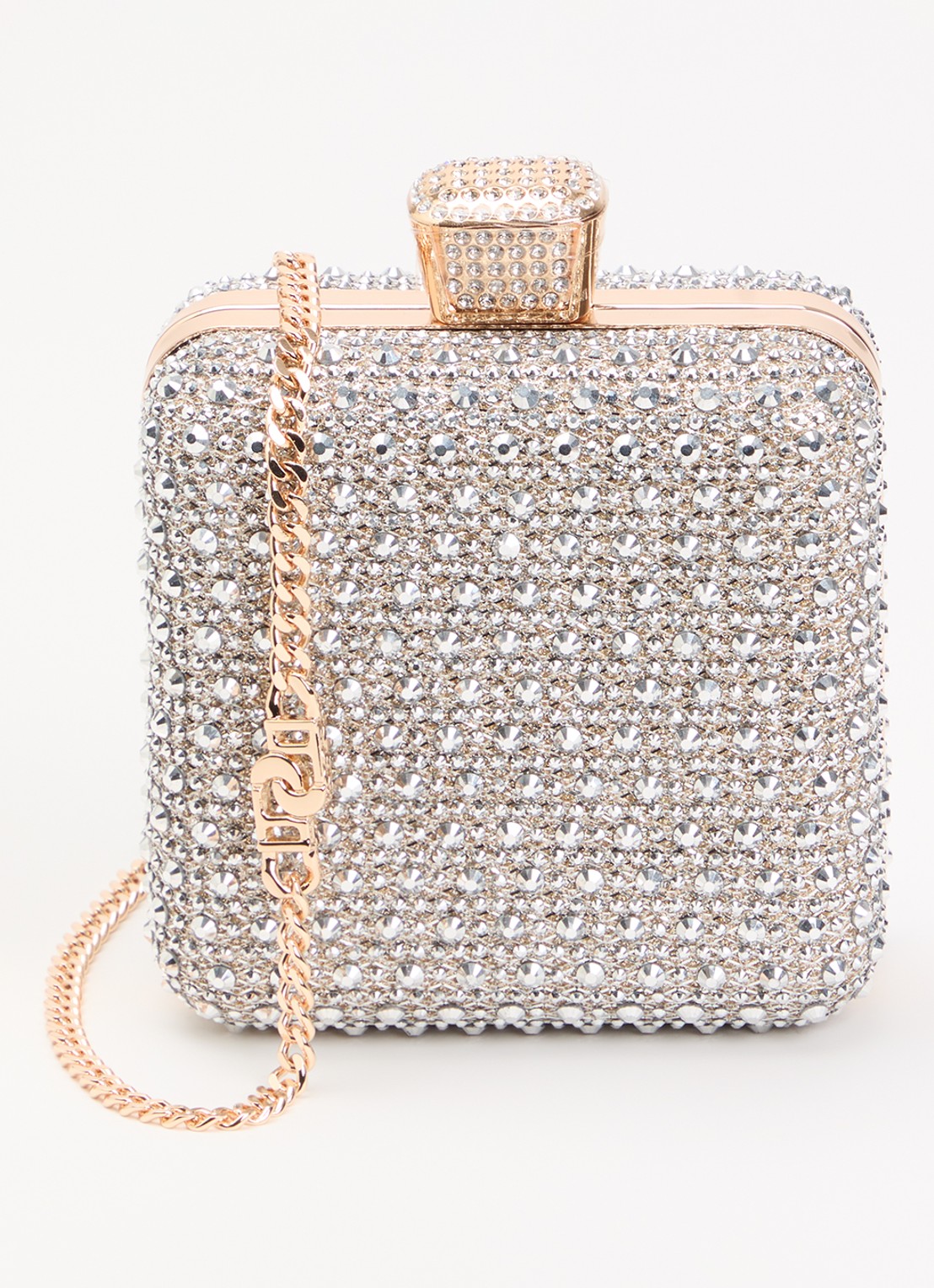 Dune London Elida clutch met strass en afneembare schouderriem - voorkant zilver