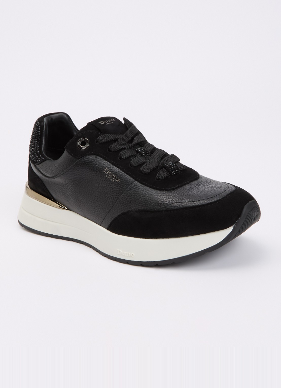 Dune London Emotion sneaker met suède details - voorkant 5 zwart