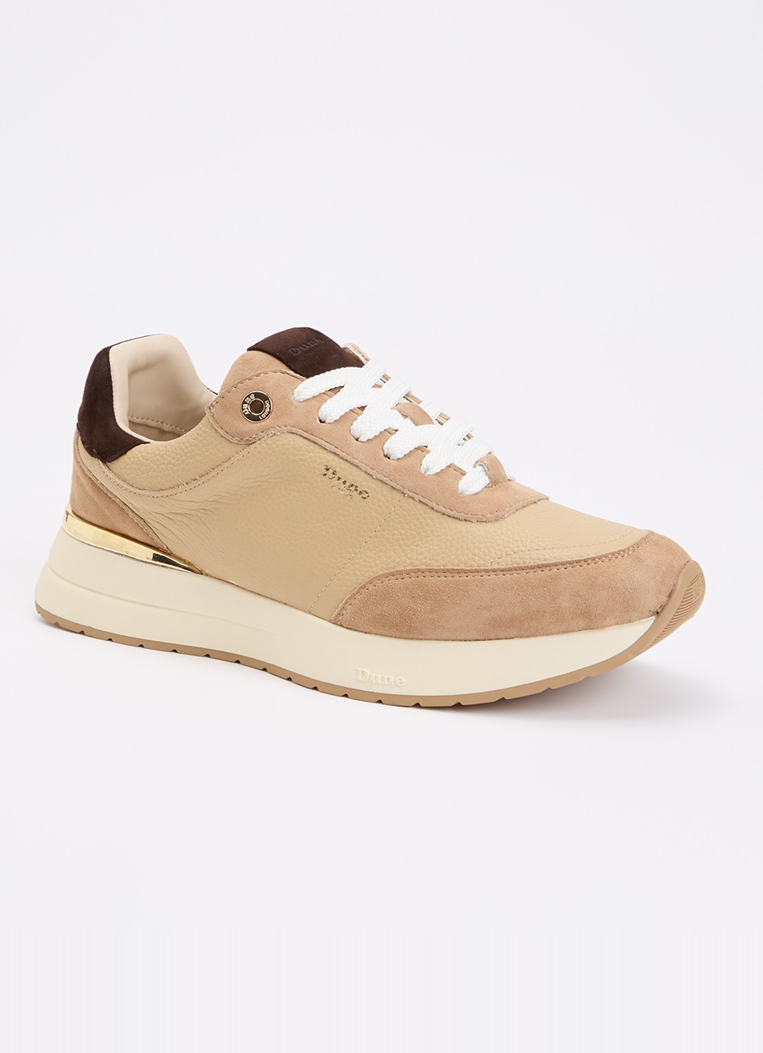 Dune London Emotion sneaker met suède details - voorkant 4 camel