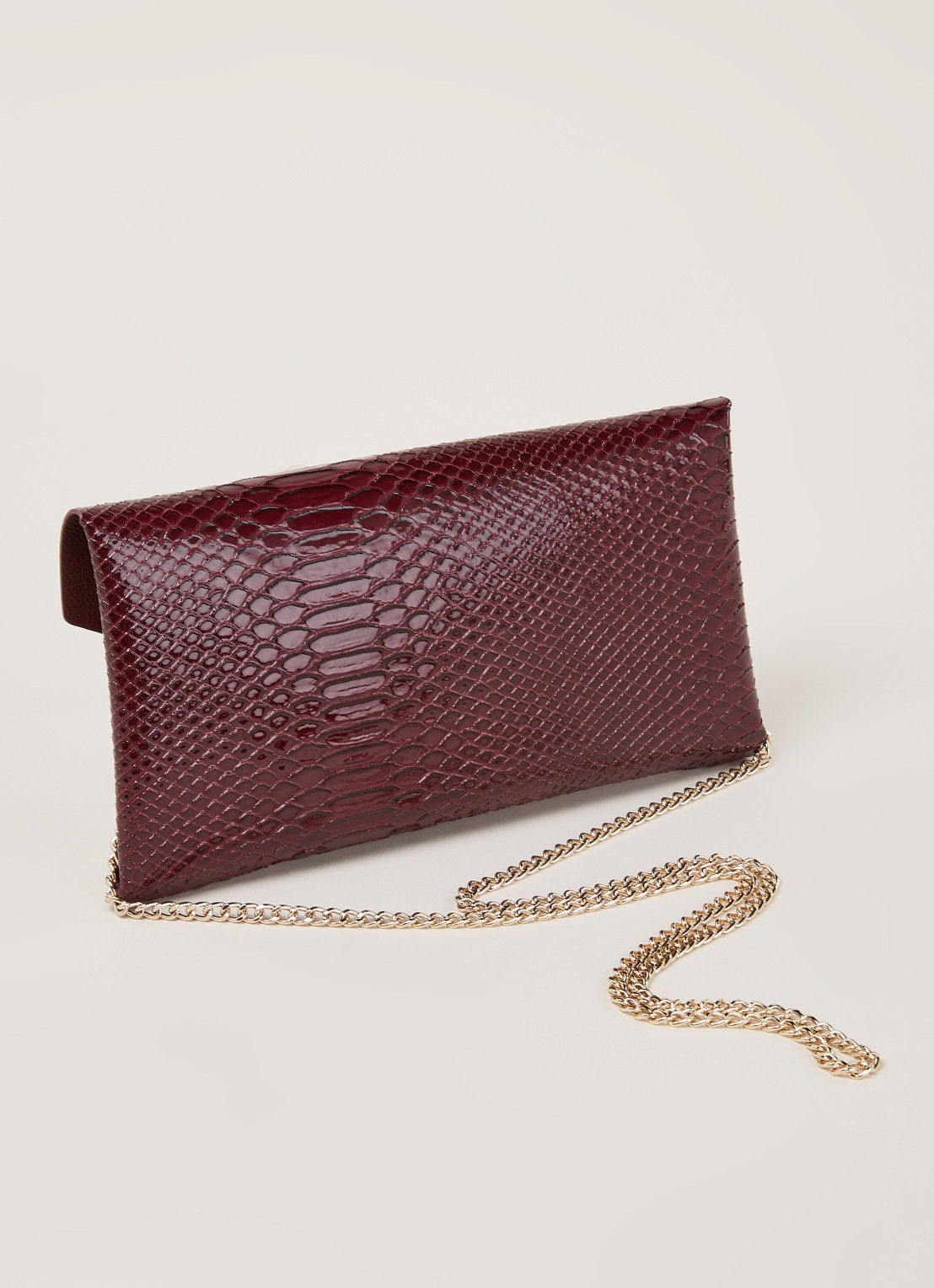 Dune London Envela clutch met crocostructuur - detail 3 aubergine