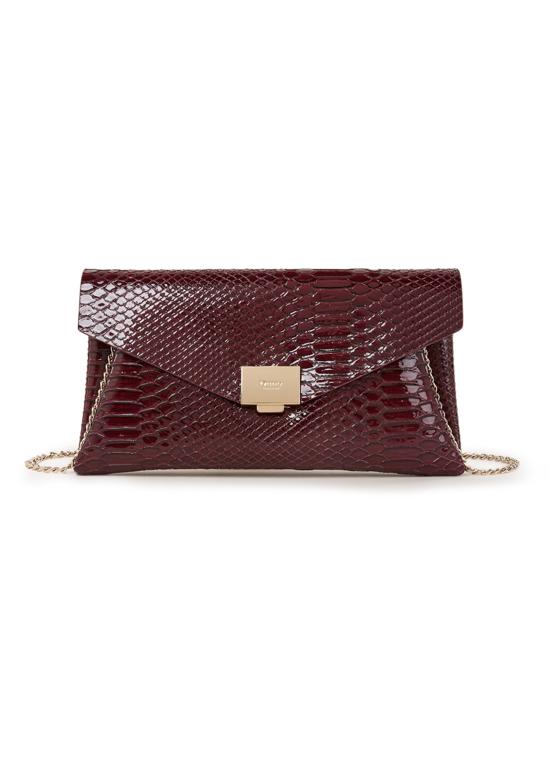 Dune London Envela clutch met crocostructuur - voorkant aubergine