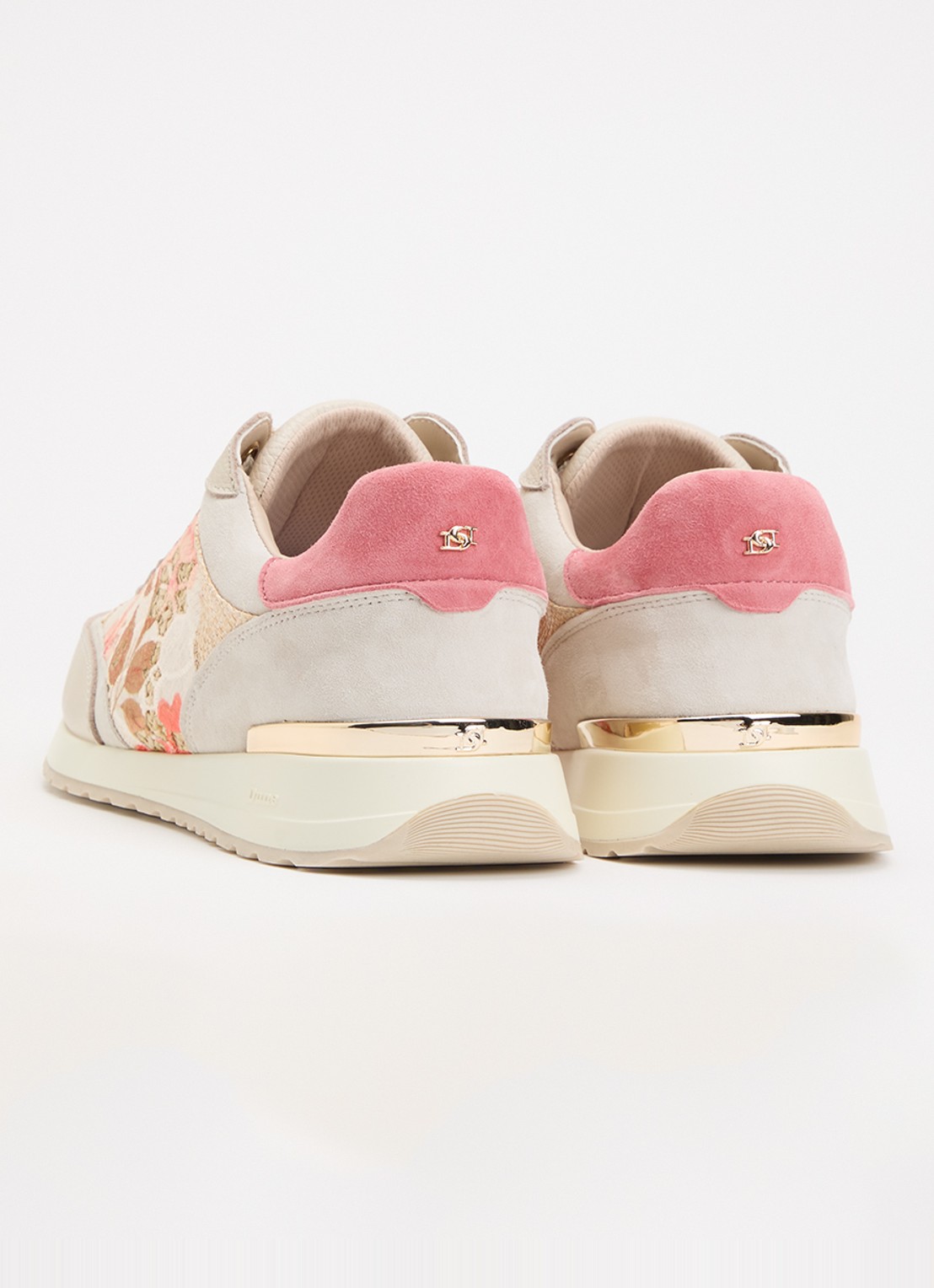 Dune London Esmara sneaker met bloemenprint - achterkant 5 creme