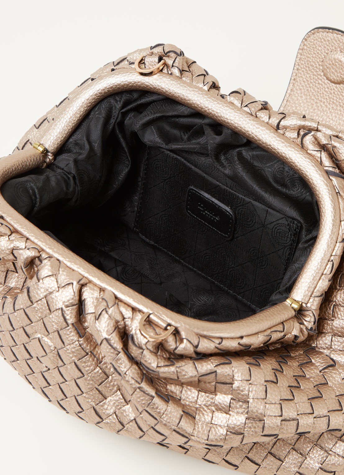 Dune London Etiquettes clutch met geweven structuur - detail goud