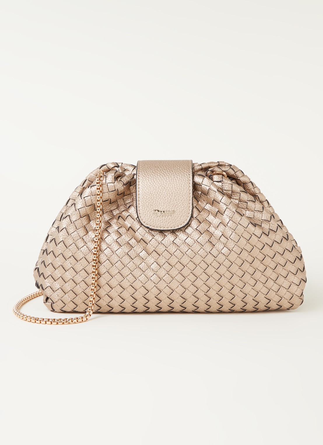 Dune London Etiquettes clutch met geweven structuur - voorkant 3 goud