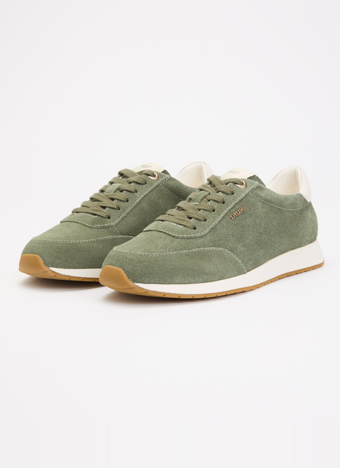 Dune London Ettah sneaker van leer met logo - detail 3 olijfgroen