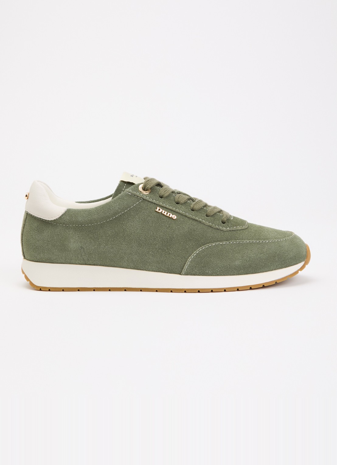 Dune London Ettah sneaker van leer met logo - voorkant 2 olijfgroen