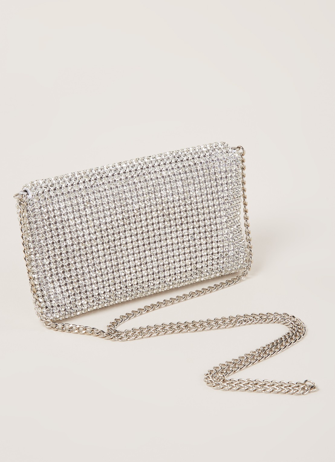 Dune London Evanderr clutch met strass - detail zilver