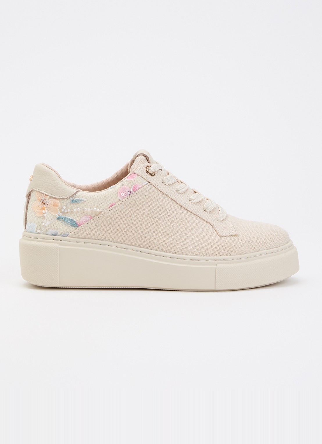 Dune London Evienne sneaker met plateauzool - voorkant 5 beige