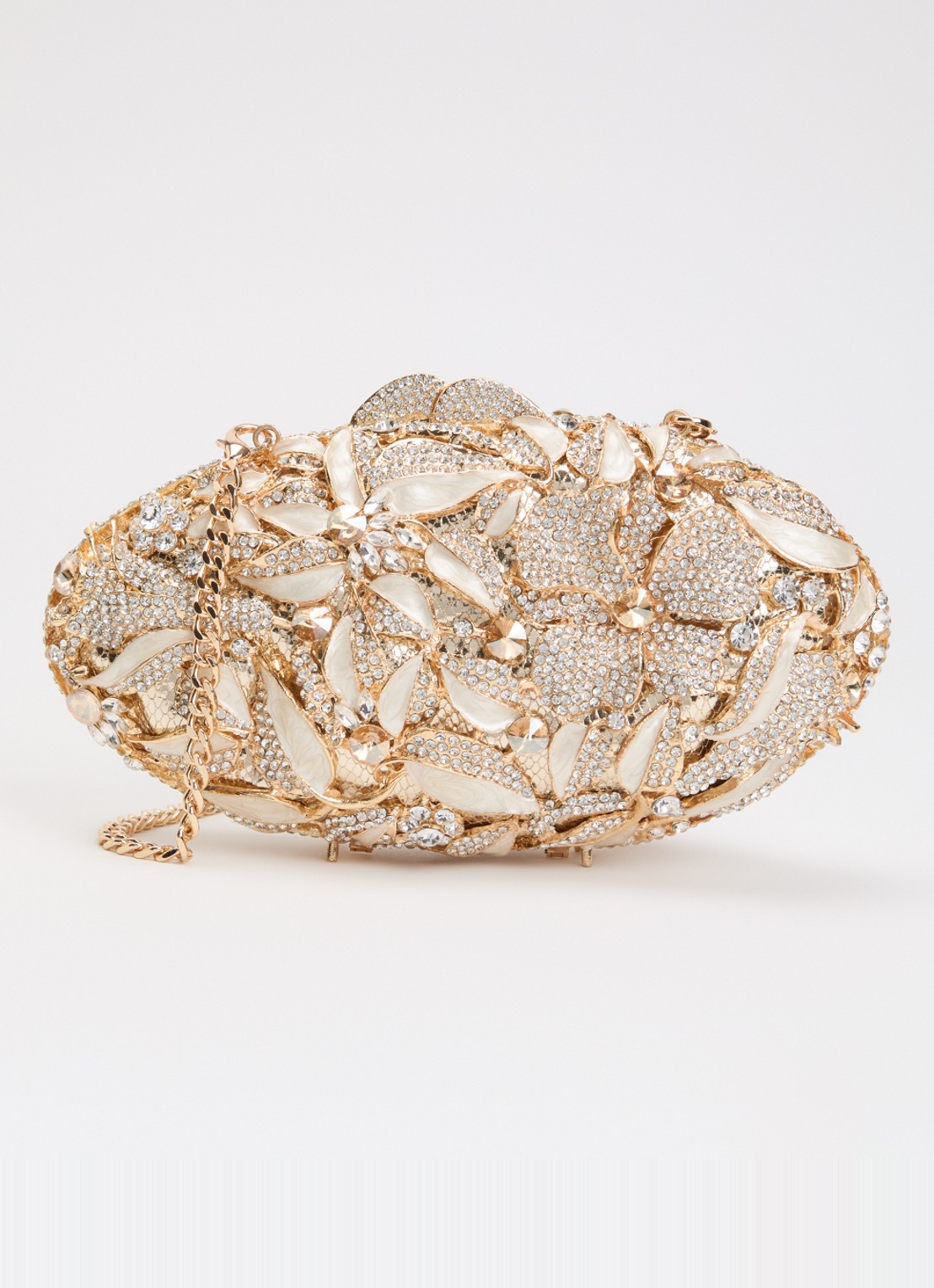 Dune London Extravagant clutch met strass en afneembare schouderriem - voorkant 5 goud
