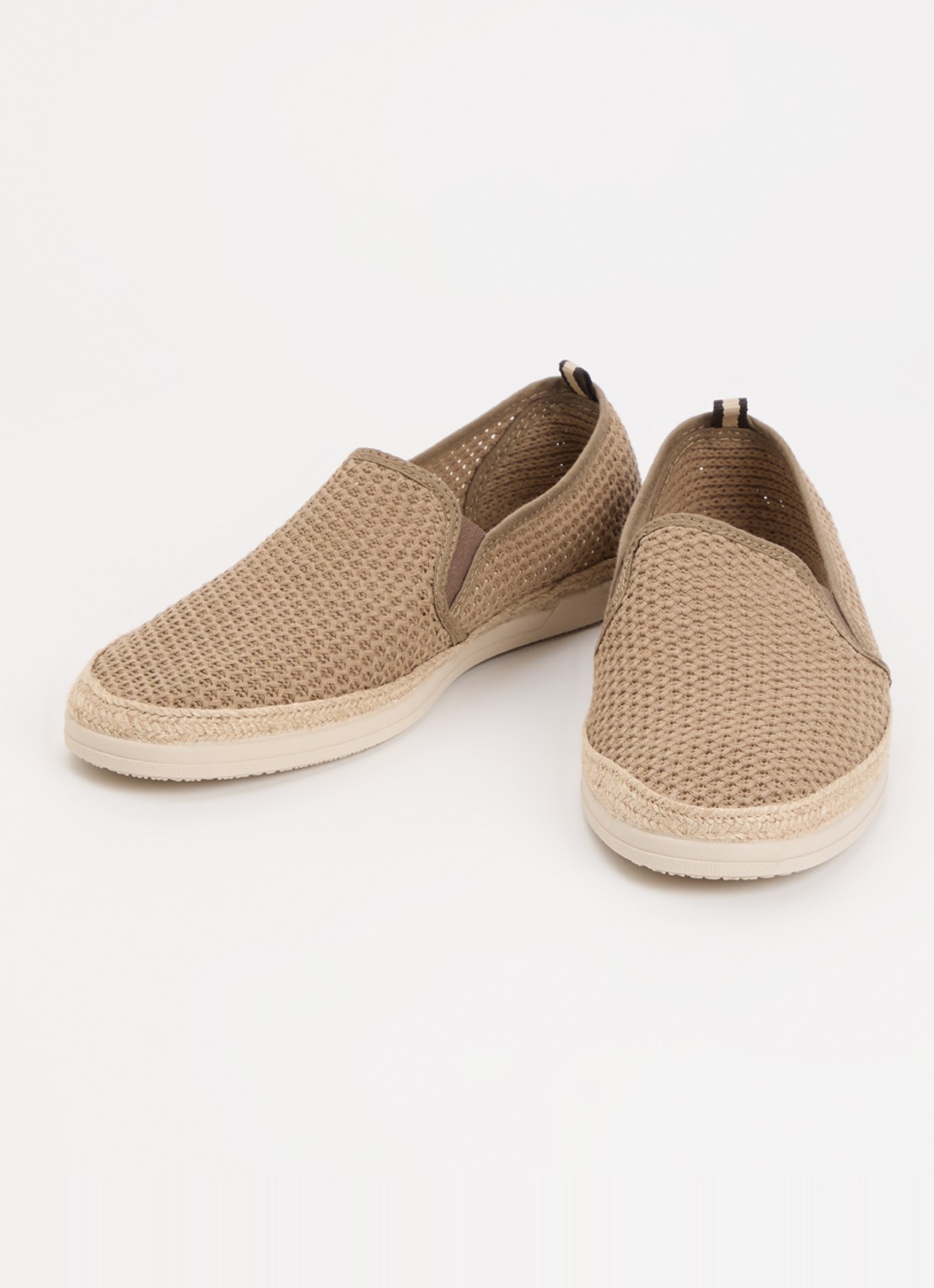 Dune London Fishers espadrilles met gebreid bovenwerk - detail taupe