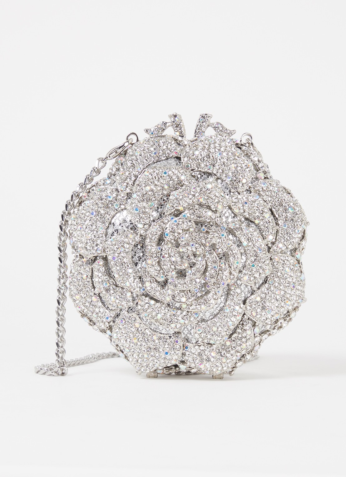 Dune London Floral clutch met strass - voorkant zilver