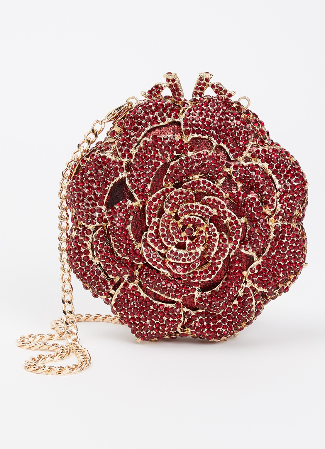 Dune London Floral clutch met strass - voorkant 4 donkerrood