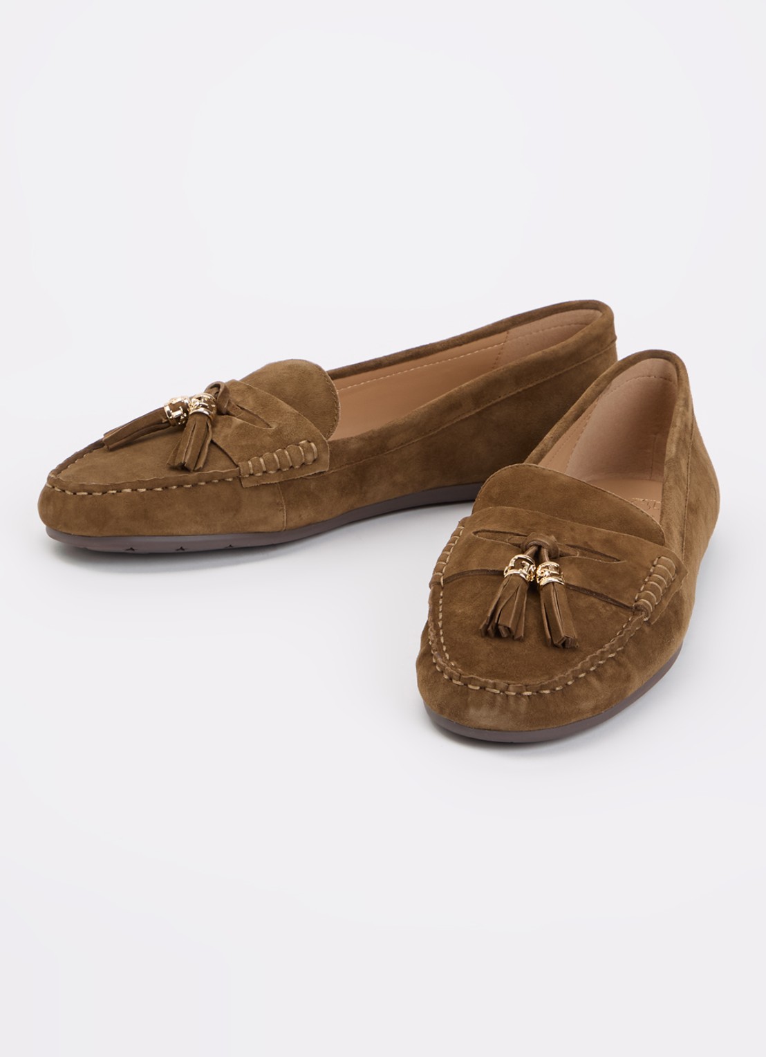 Dune London Geen mocassin van leer met franjes - detail bruin