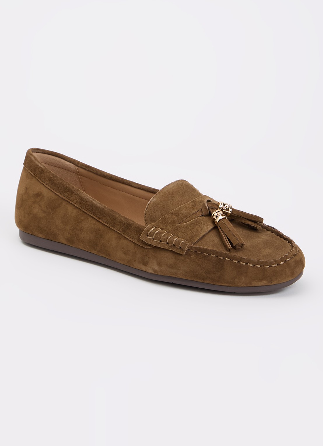 Dune London Geen mocassin van leer met franjes - voorkant 4 bruin