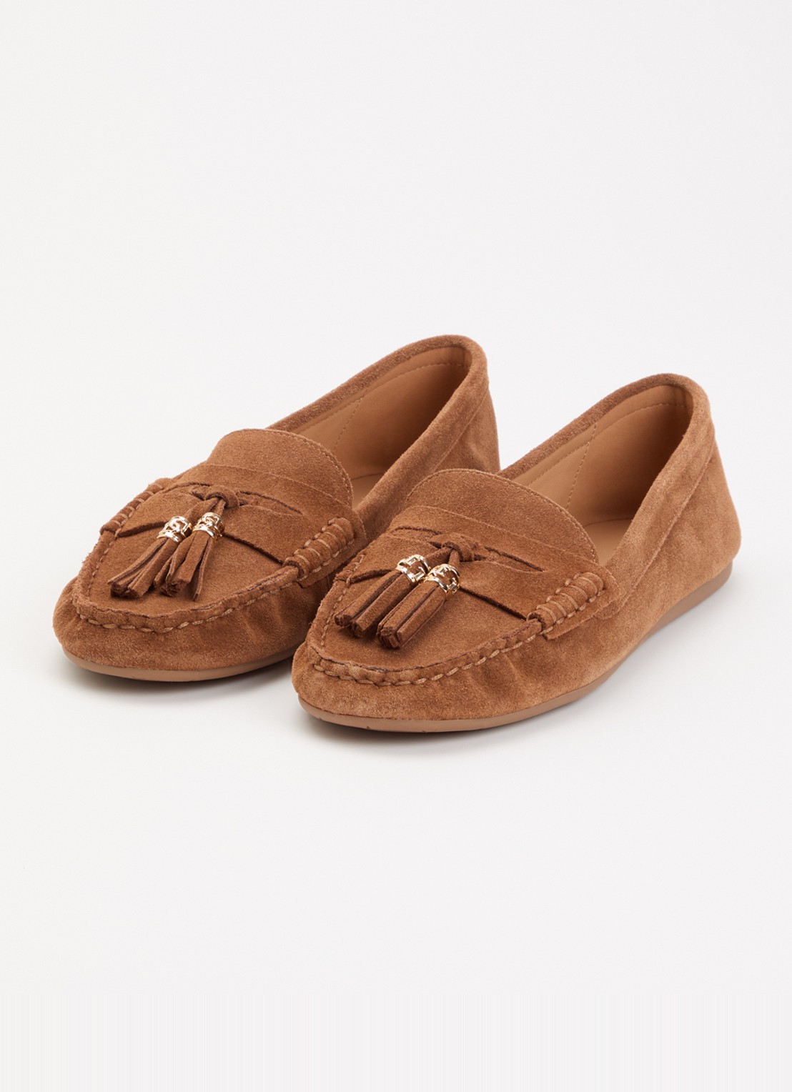 Dune London Geen mocassin van leer met franjes - detail 2 cognac