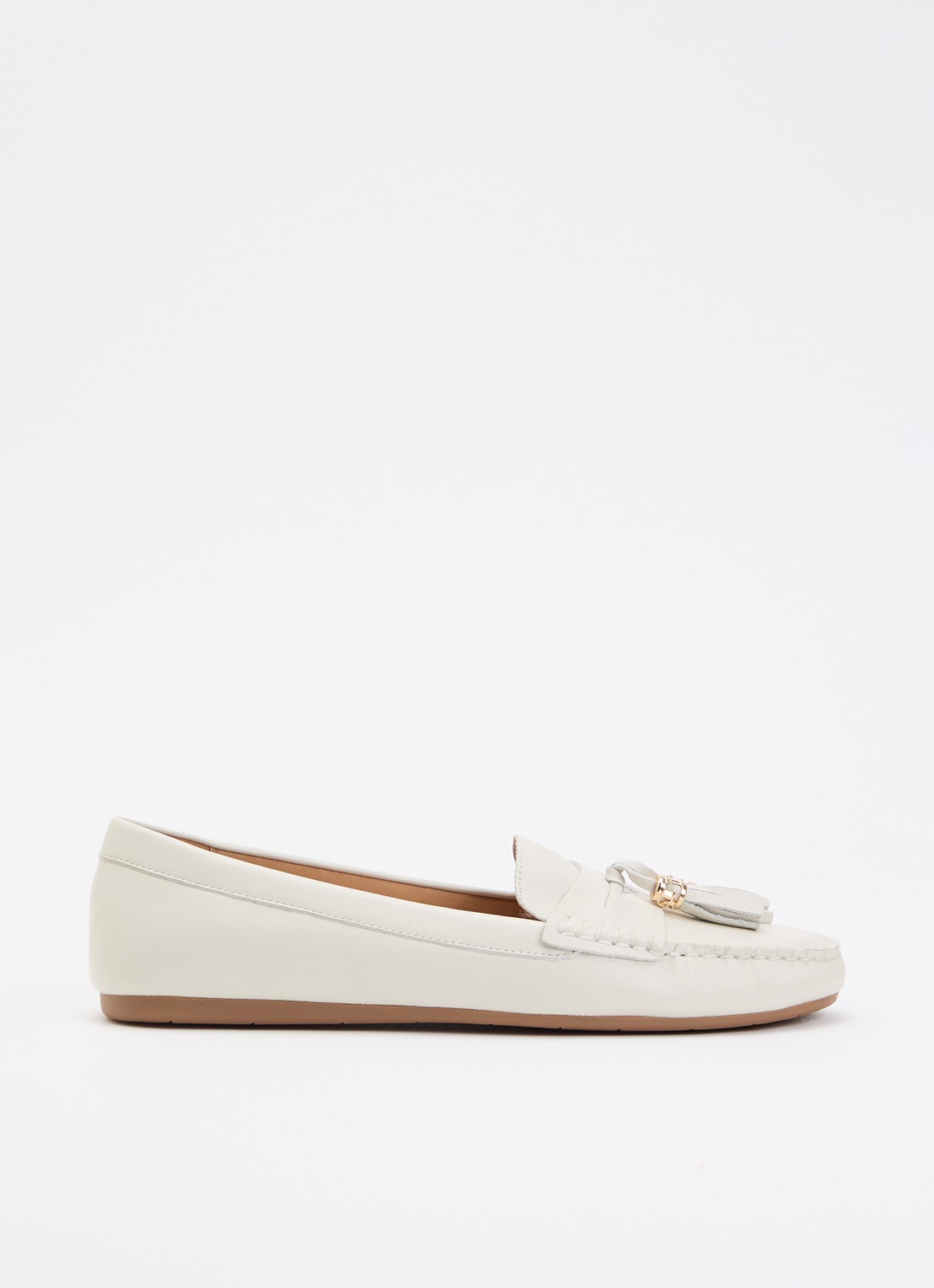 Dune London Geen mocassin van leer met franjes - voorkant 2 gebroken wit