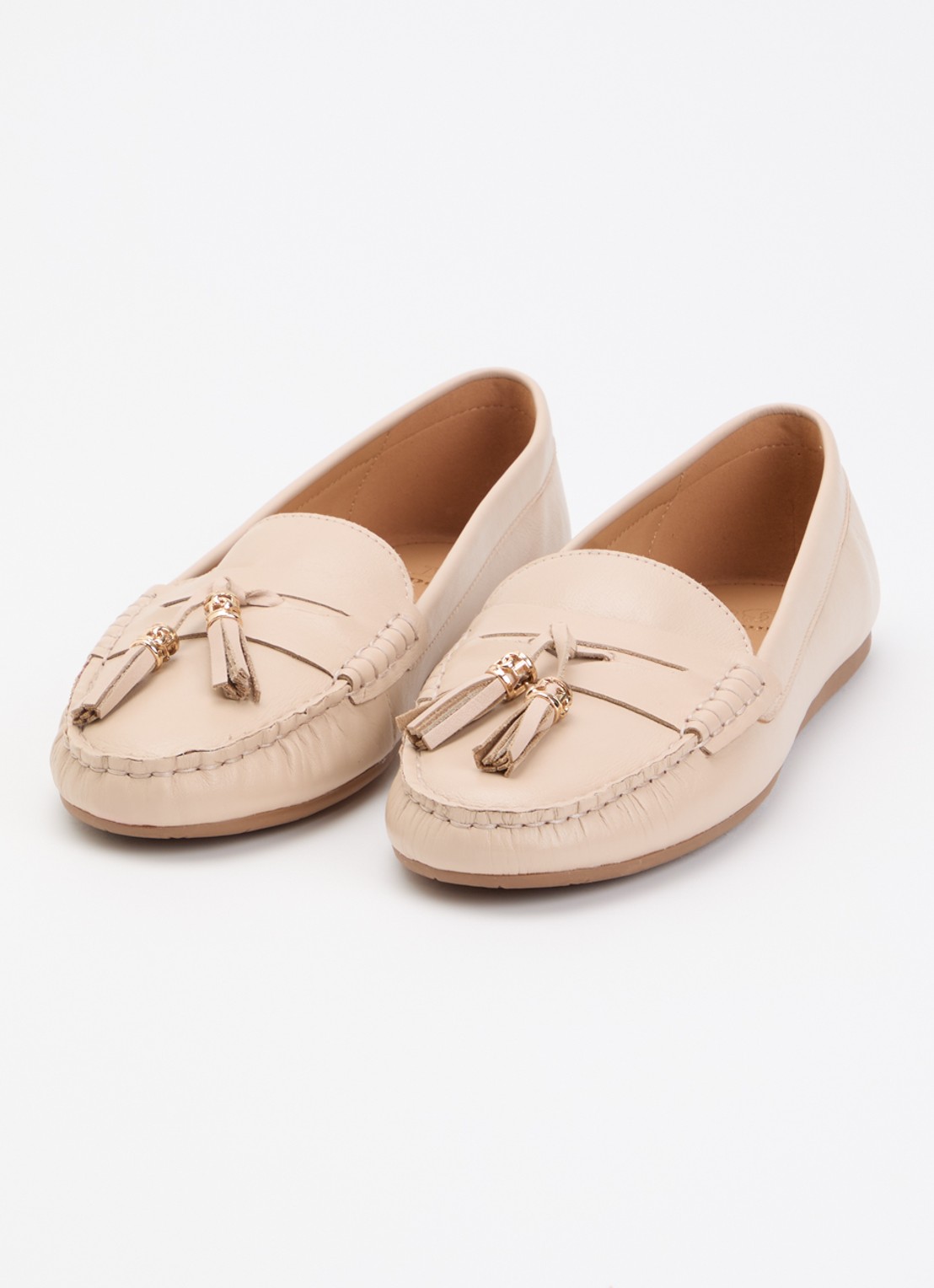 Dune London Geen mocassin van leer met franjes - detail roze