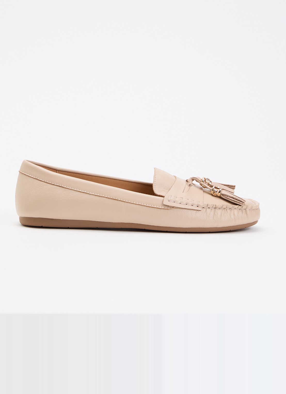 Dune London Geen mocassin van leer met franjes - voorkant 5 roze