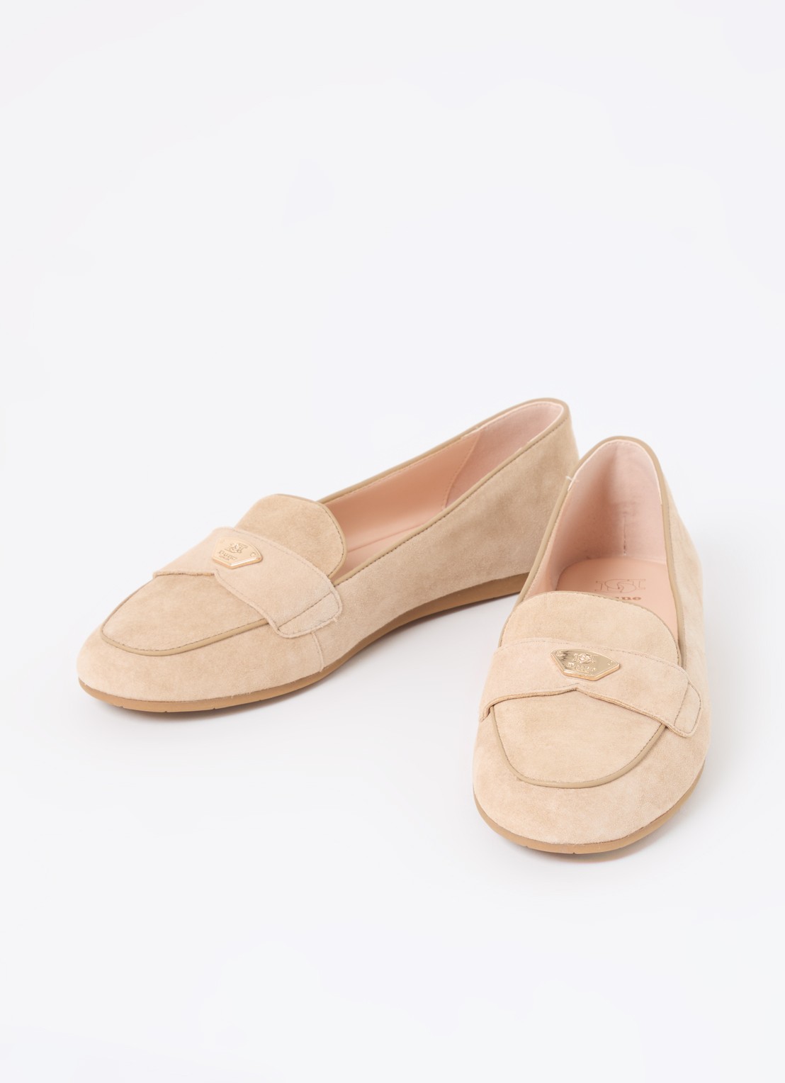 Dune London Gina loafer van leer met logo - detail beige