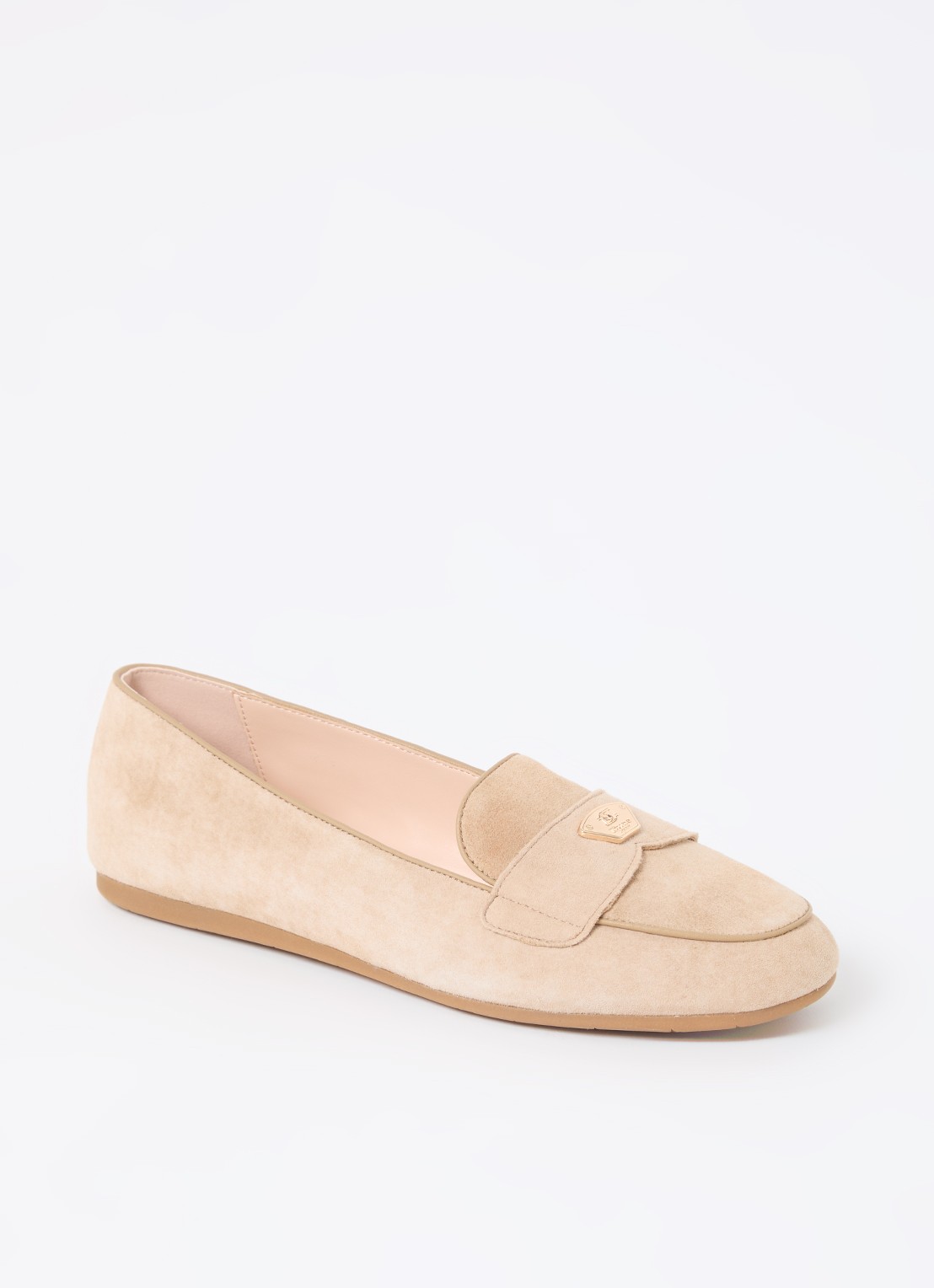 Dune London Gina loafer van leer met logo - voorkant 4 beige
