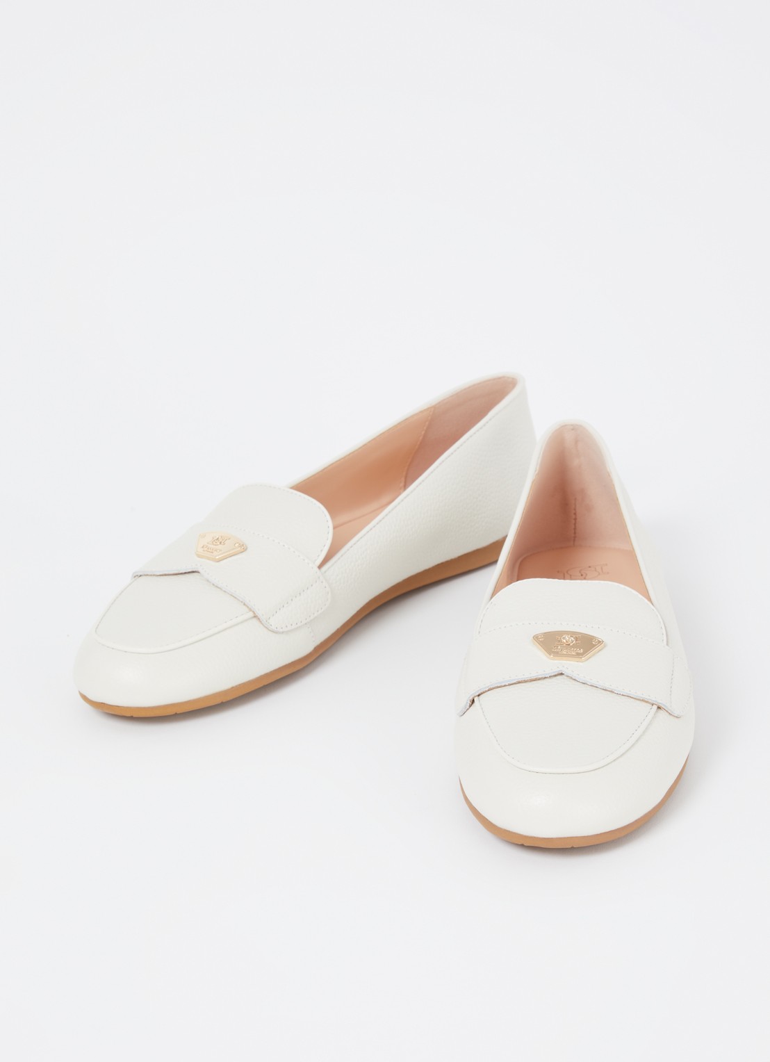 Dune London Gina loafer van leer met logo - detail gebroken wit