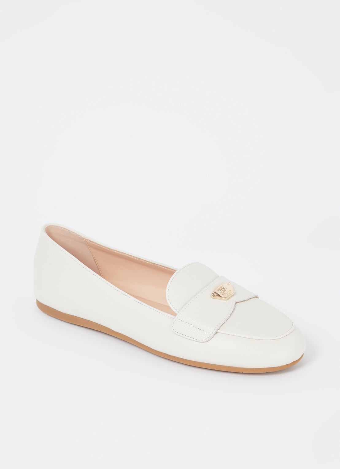 Dune London Gina loafer van leer met logo - voorkant 5 gebroken wit