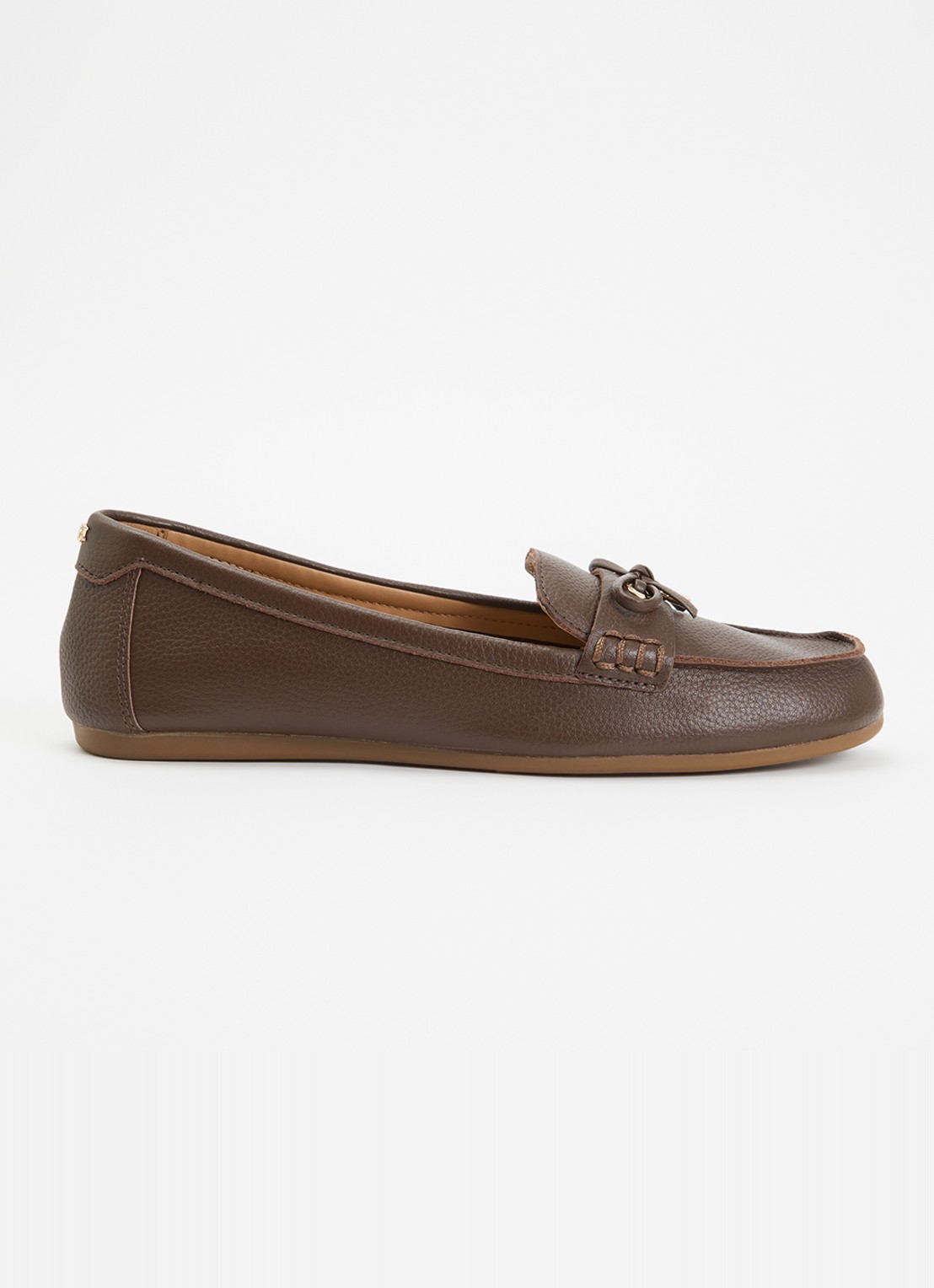 Dune London Girella mocassin van leer met strikdetail - voorkant 4 chocoladebruin