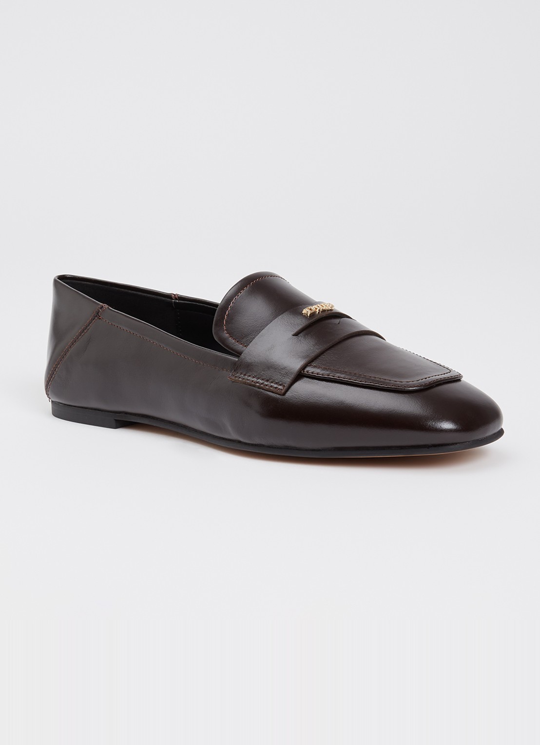 Dune London Glances loafer van leer - voorkant donkerbruin