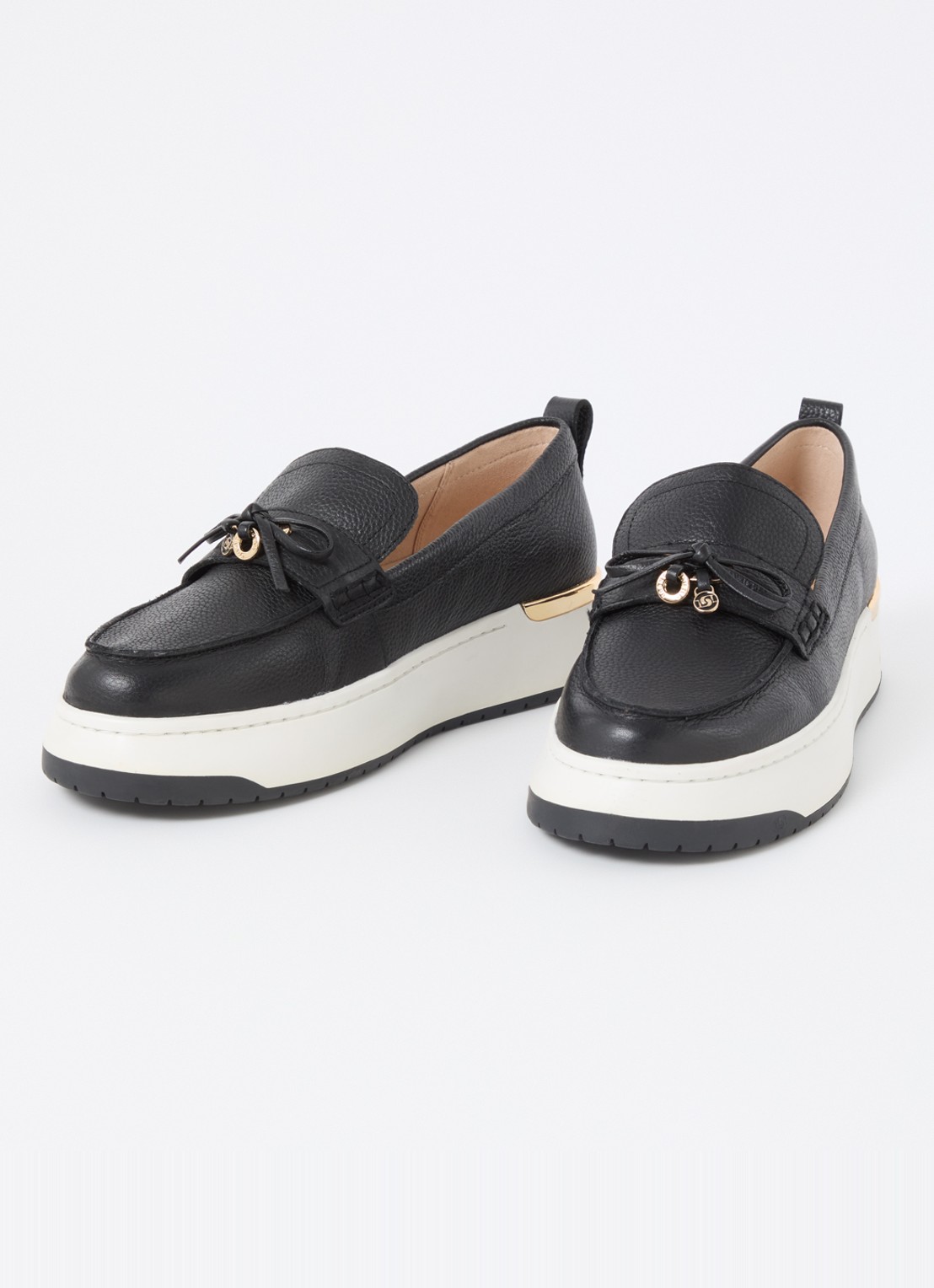 Dune London Glide loafer van leer - detail zwart