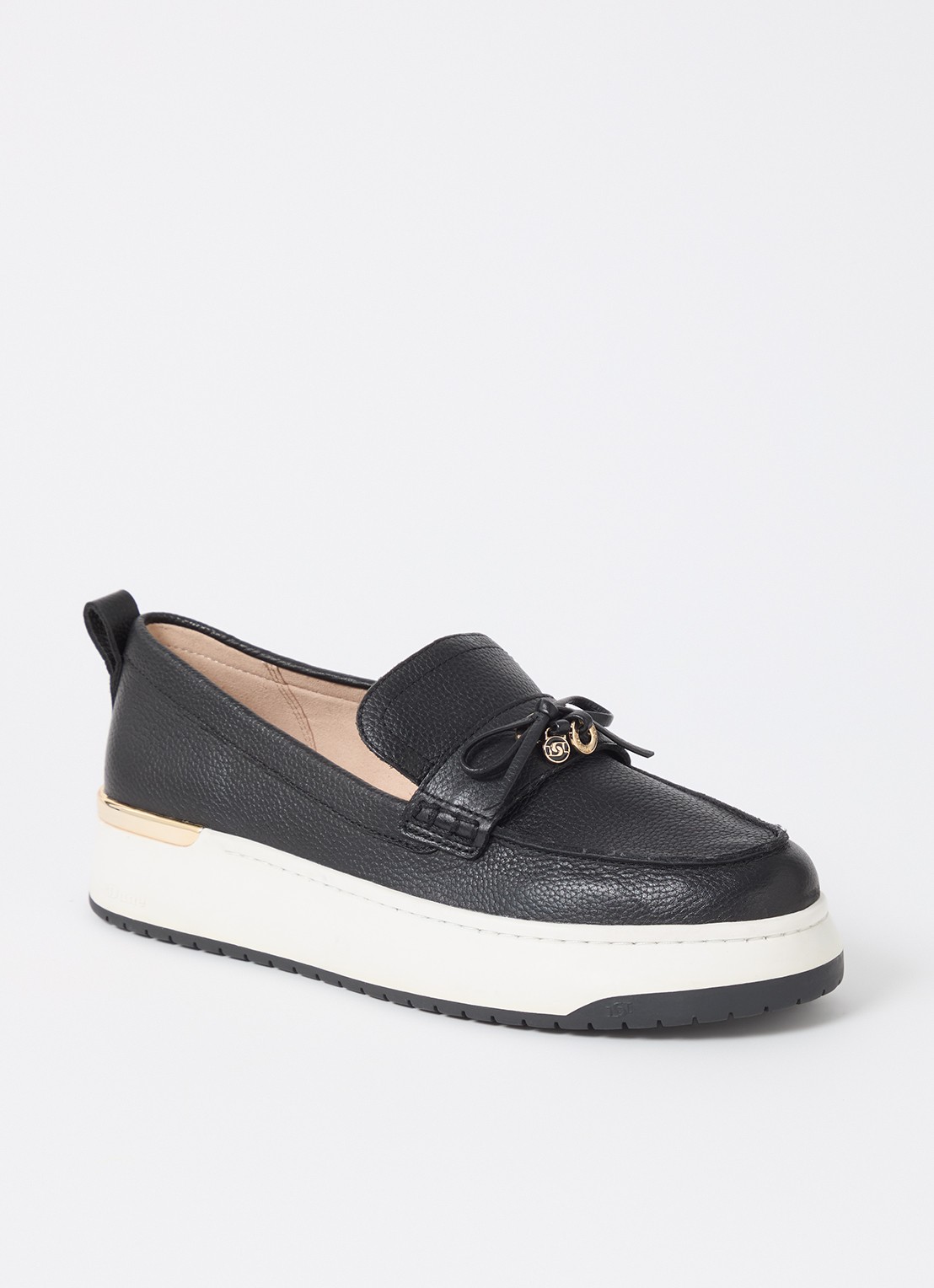 Dune London Glide loafer van leer - voorkant 5 zwart