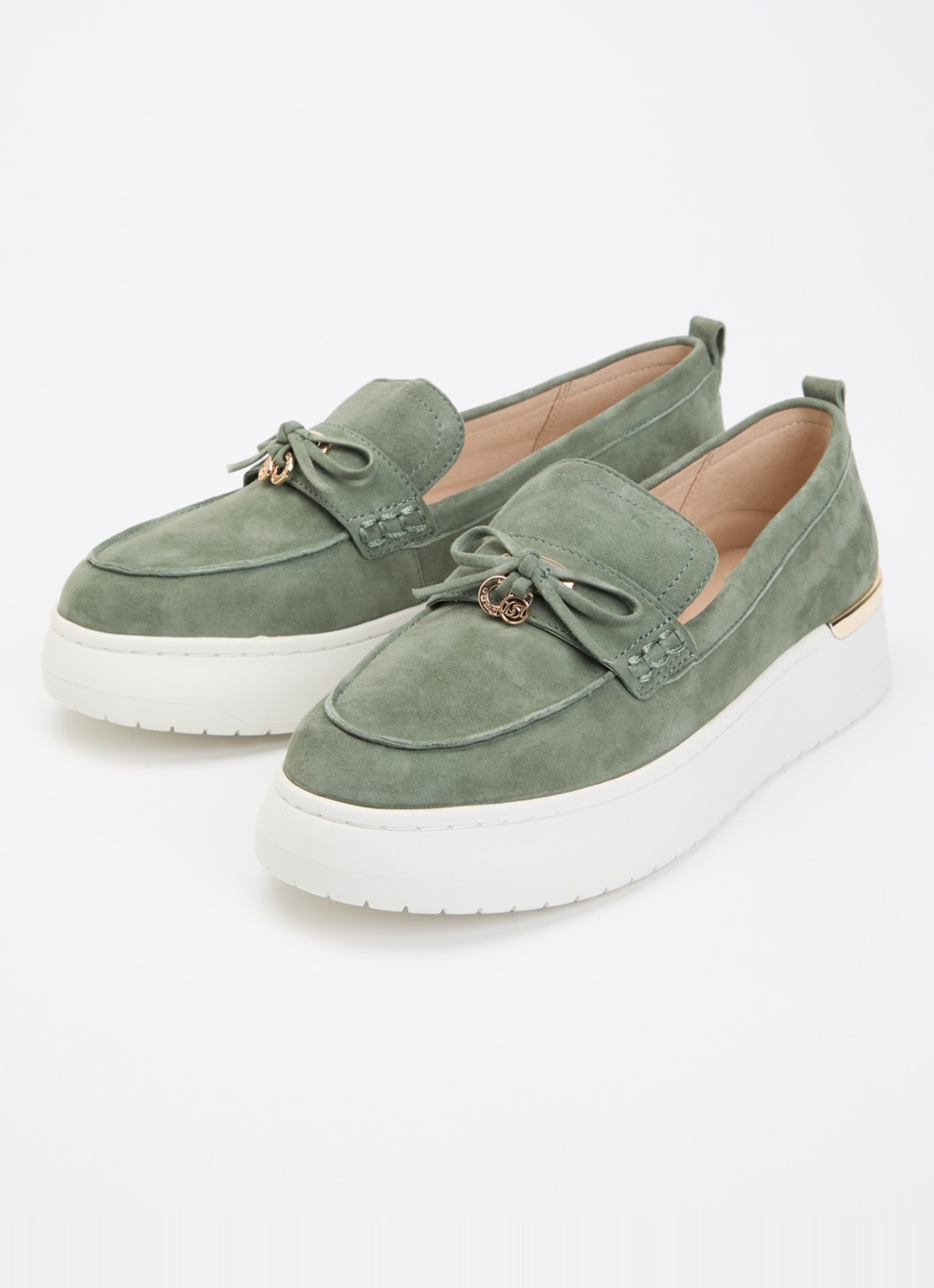Dune London Glide loafer van leer - detail 3 olijfgroen