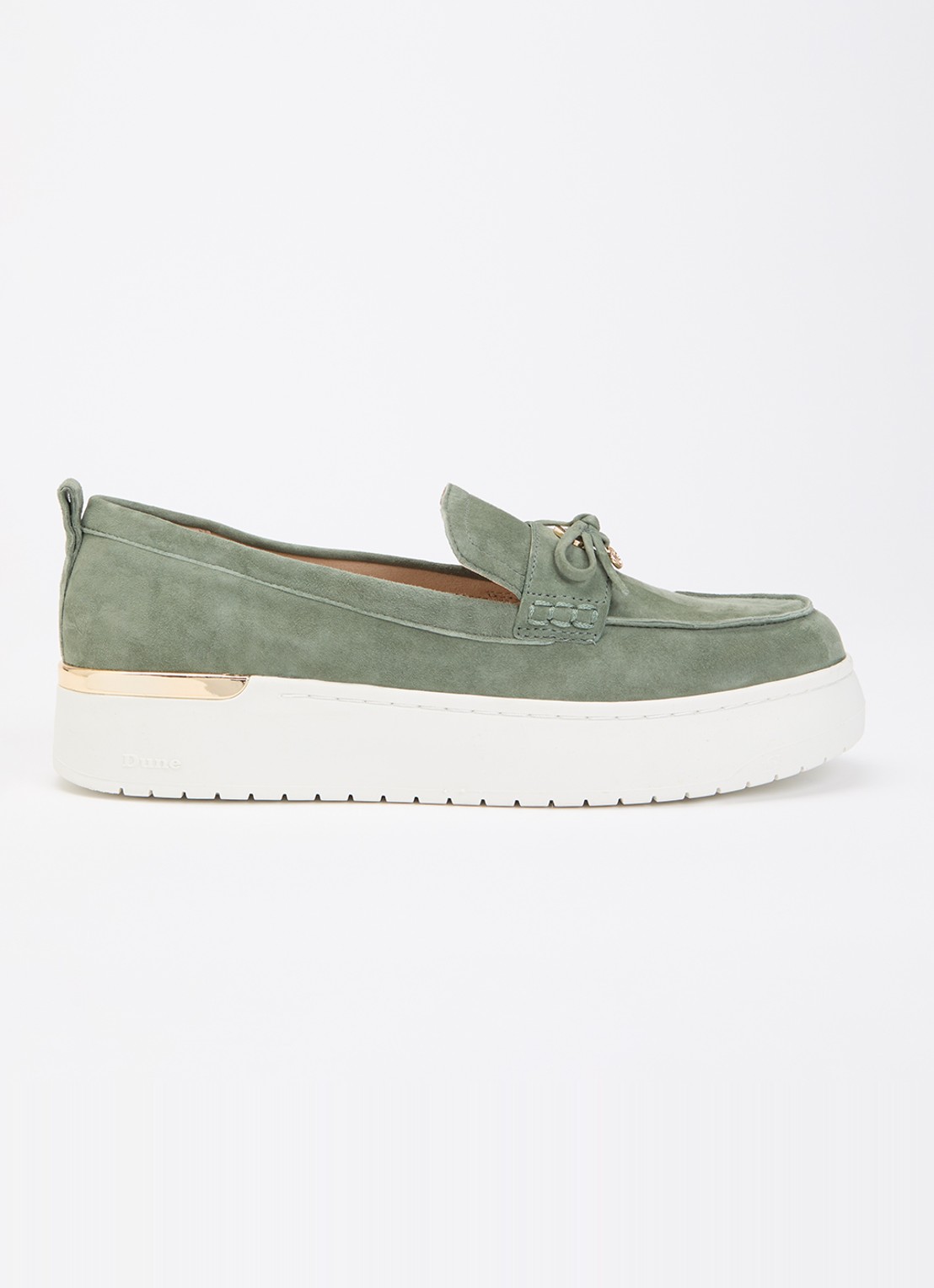 Dune London Glide loafer van leer - voorkant olijfgroen