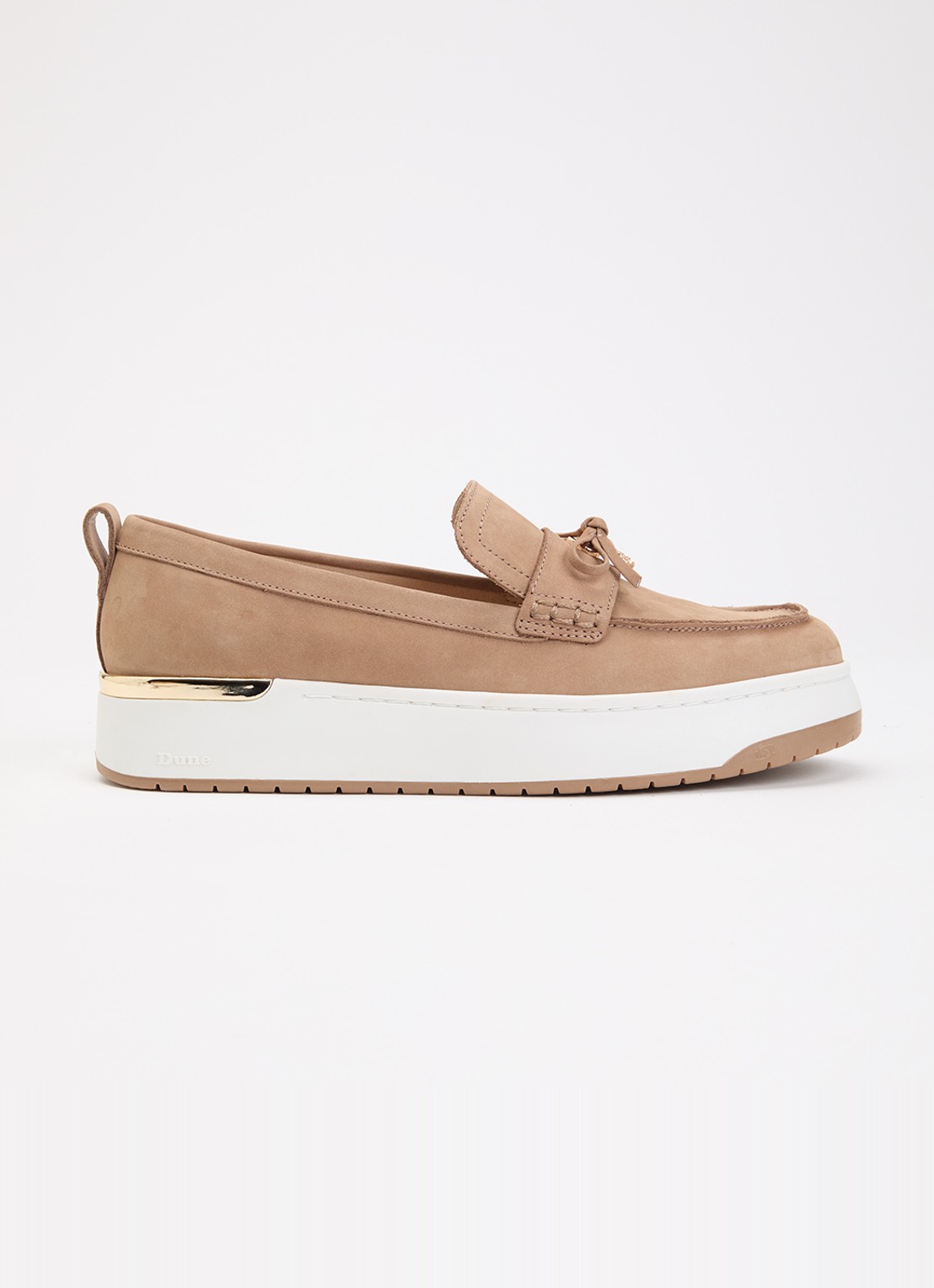 Dune London Glide loafer van leer - voorkant lichtbruin