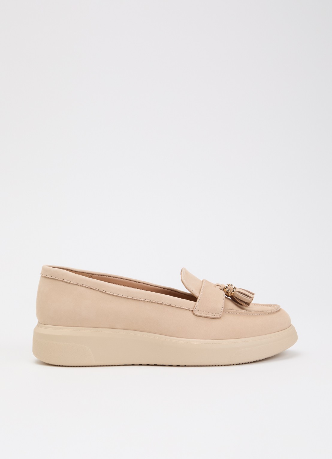 Dune London Glissade loafer van leer met franjes - voorkant 5 creme