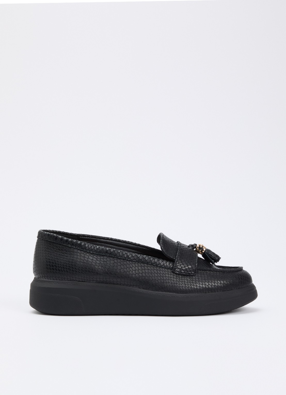 Dune London Glissade loafer van leer met franjes - voorkant 5 zwart