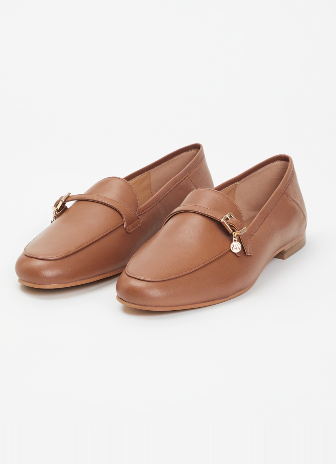Dune London Greya loafer van leer met gespdetail - detail 2 cognac
