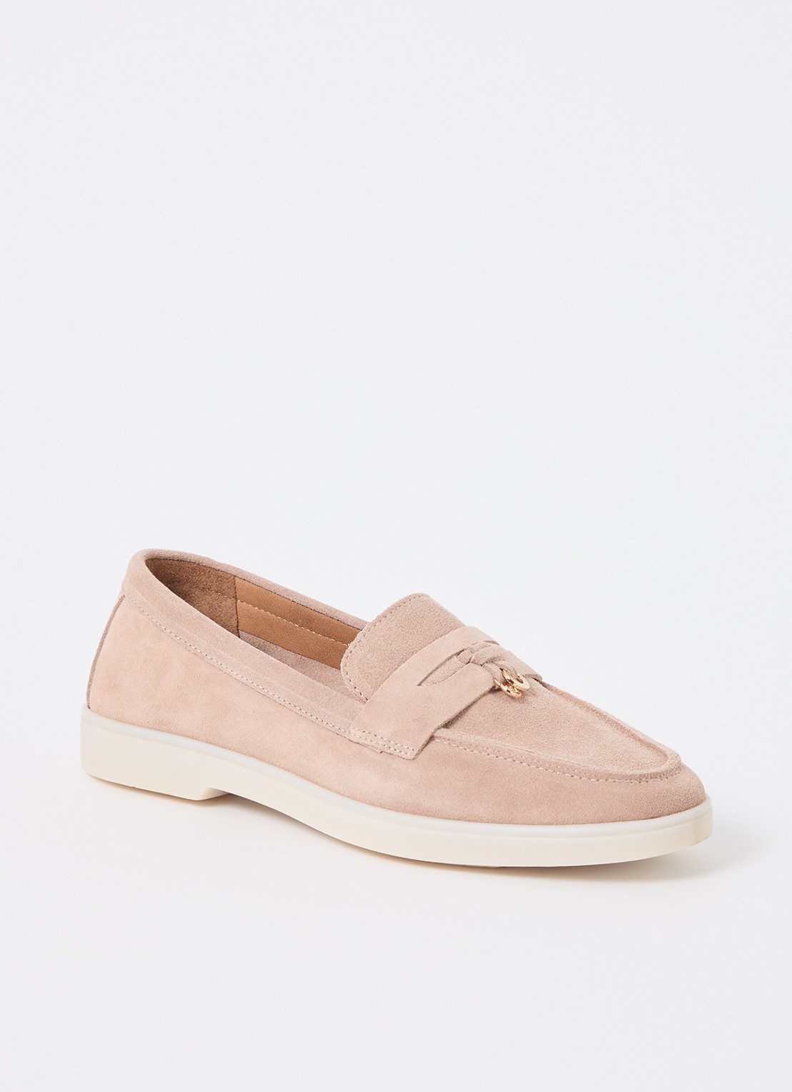 Dune London Grinning loafer van suède - voorkant 2 oudroze