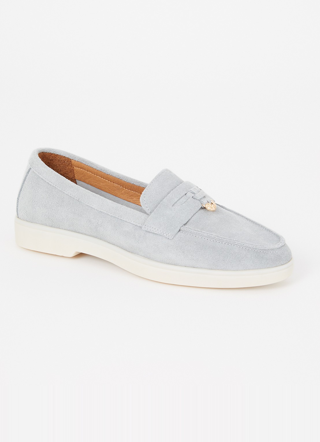 Dune London Grinning loafer van suède - voorkant 3 blauwgrijs