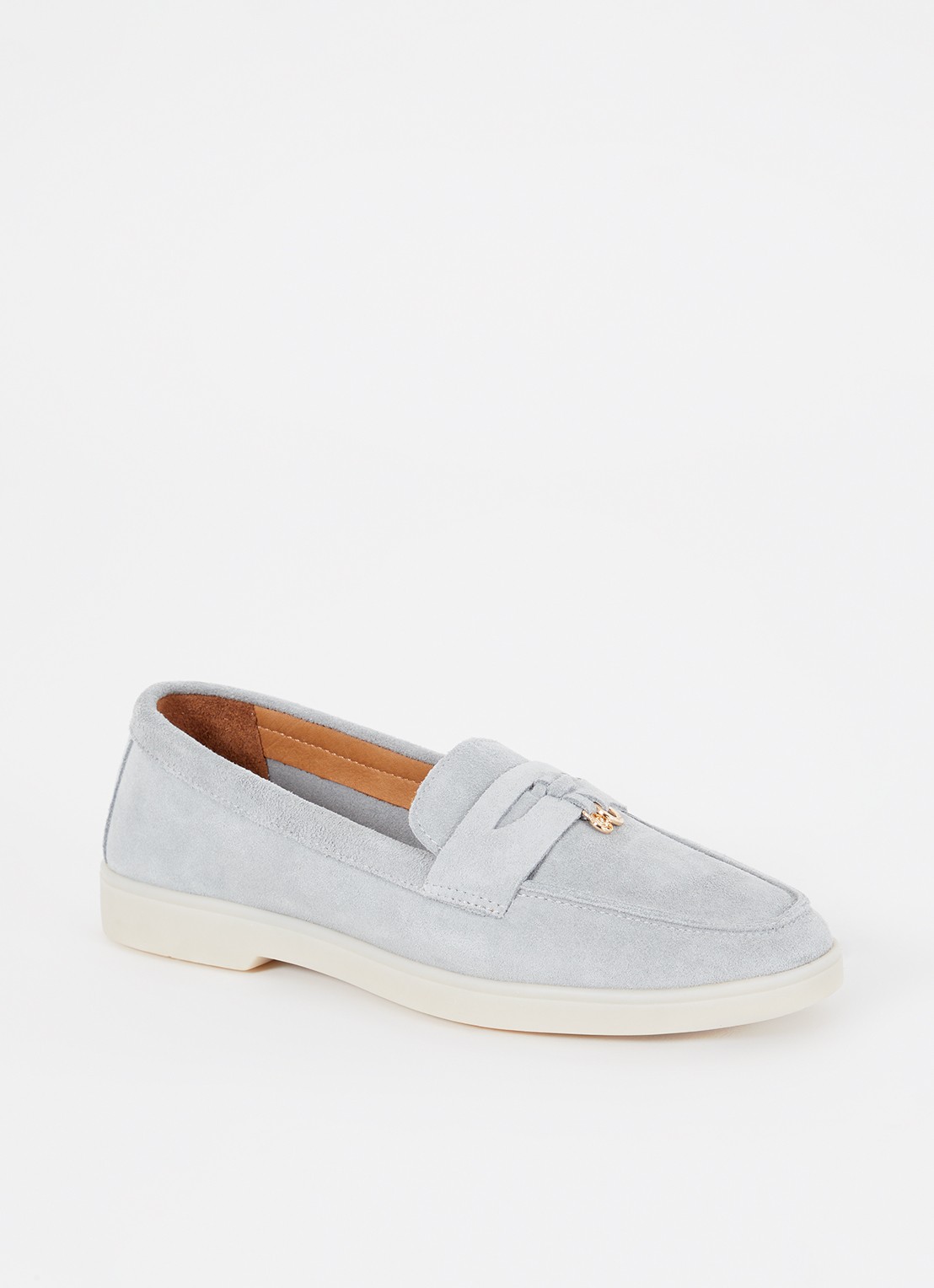 Dune London Grinning loafer van suède - voorkant 4 blauwgrijs