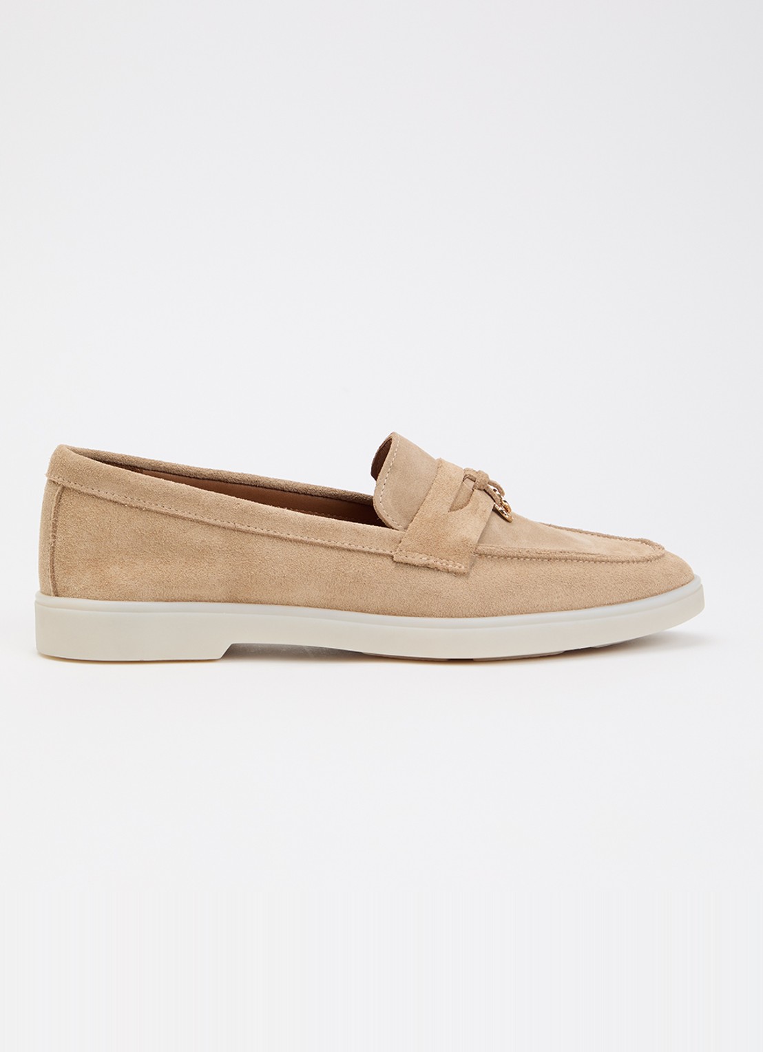 Dune London Grinning loafer van suède - voorkant zand