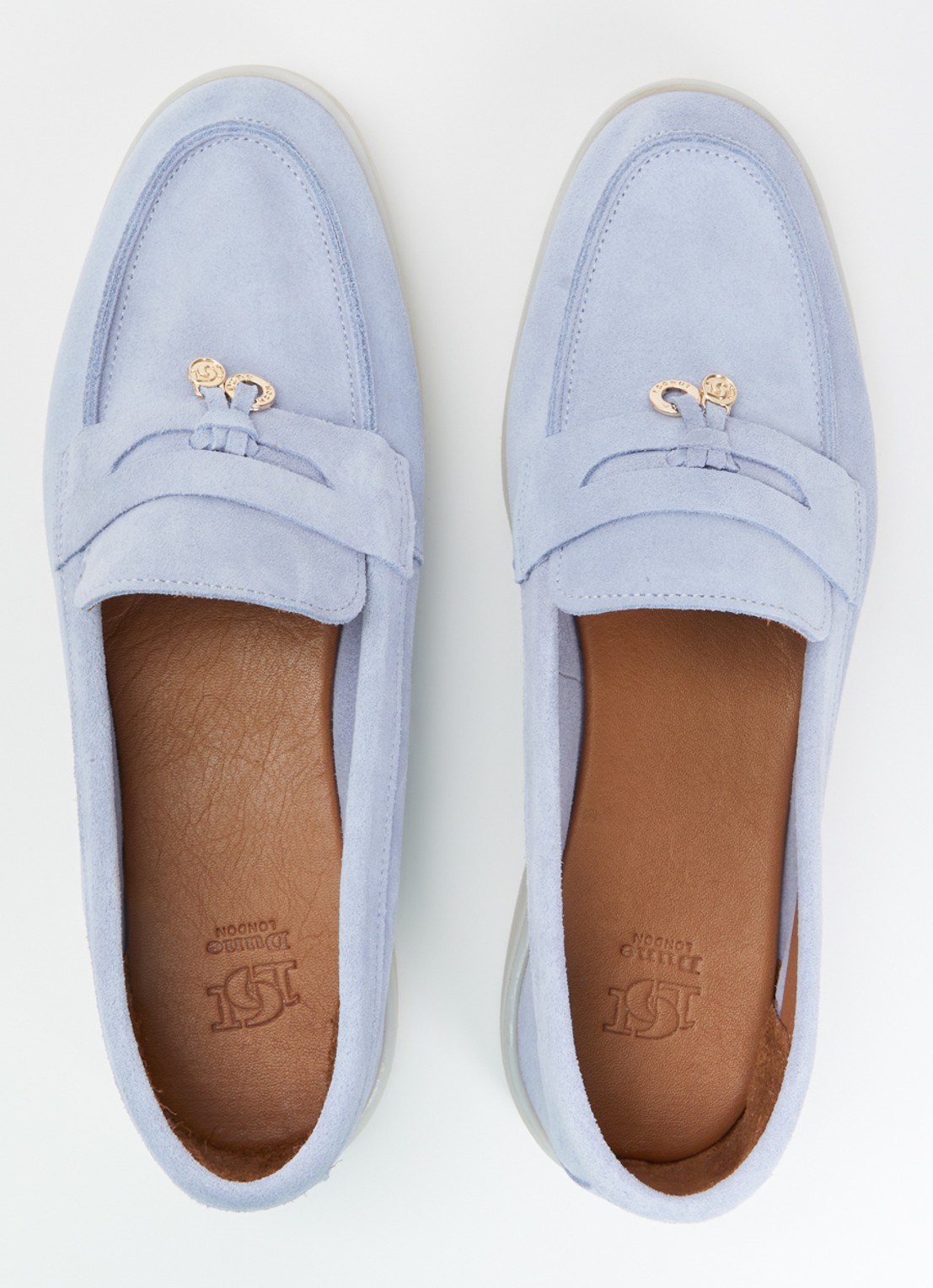 Dune London Grinning loafer van suède - detail 2 lichtblauw