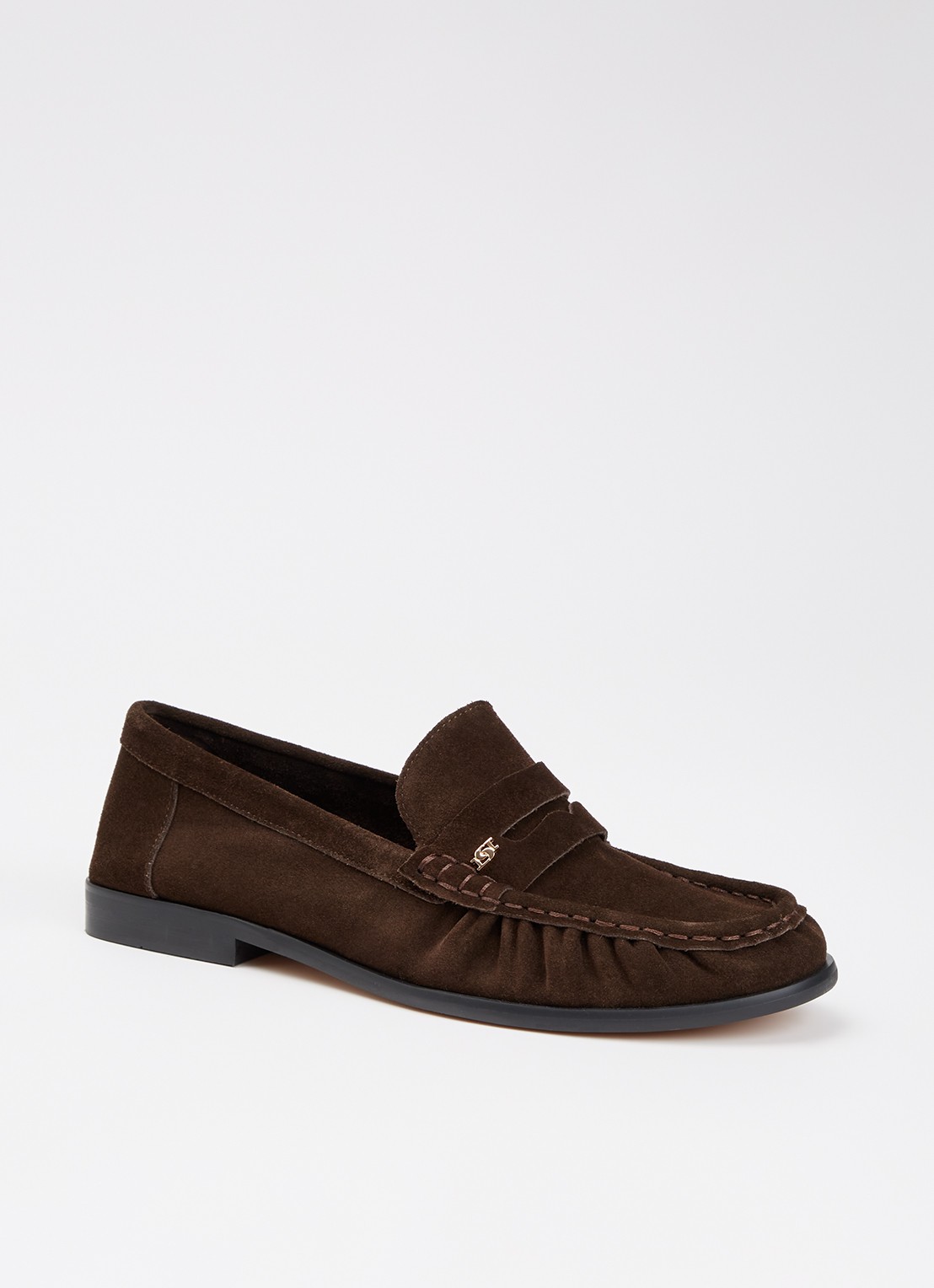 Dune London Grisella loafer van leer - voorkant donkerbruin