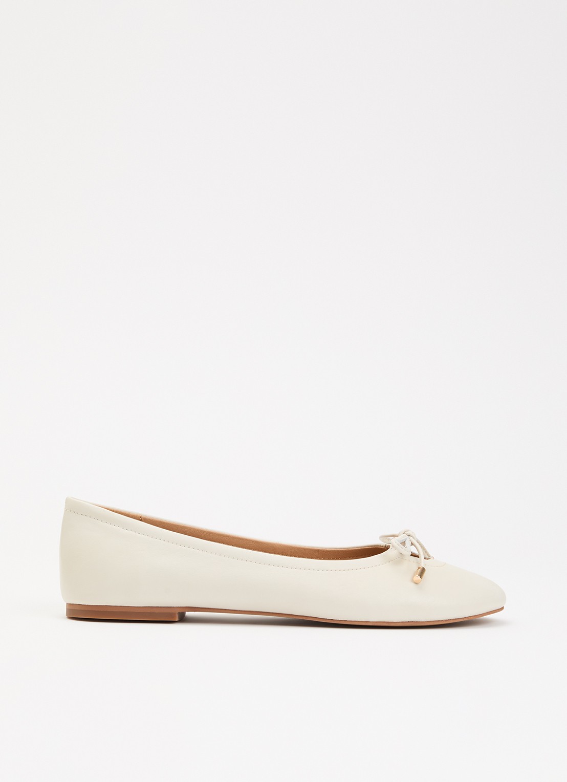 Dune London Hali ballerina van leer met strikdetail - voorkant gebroken wit