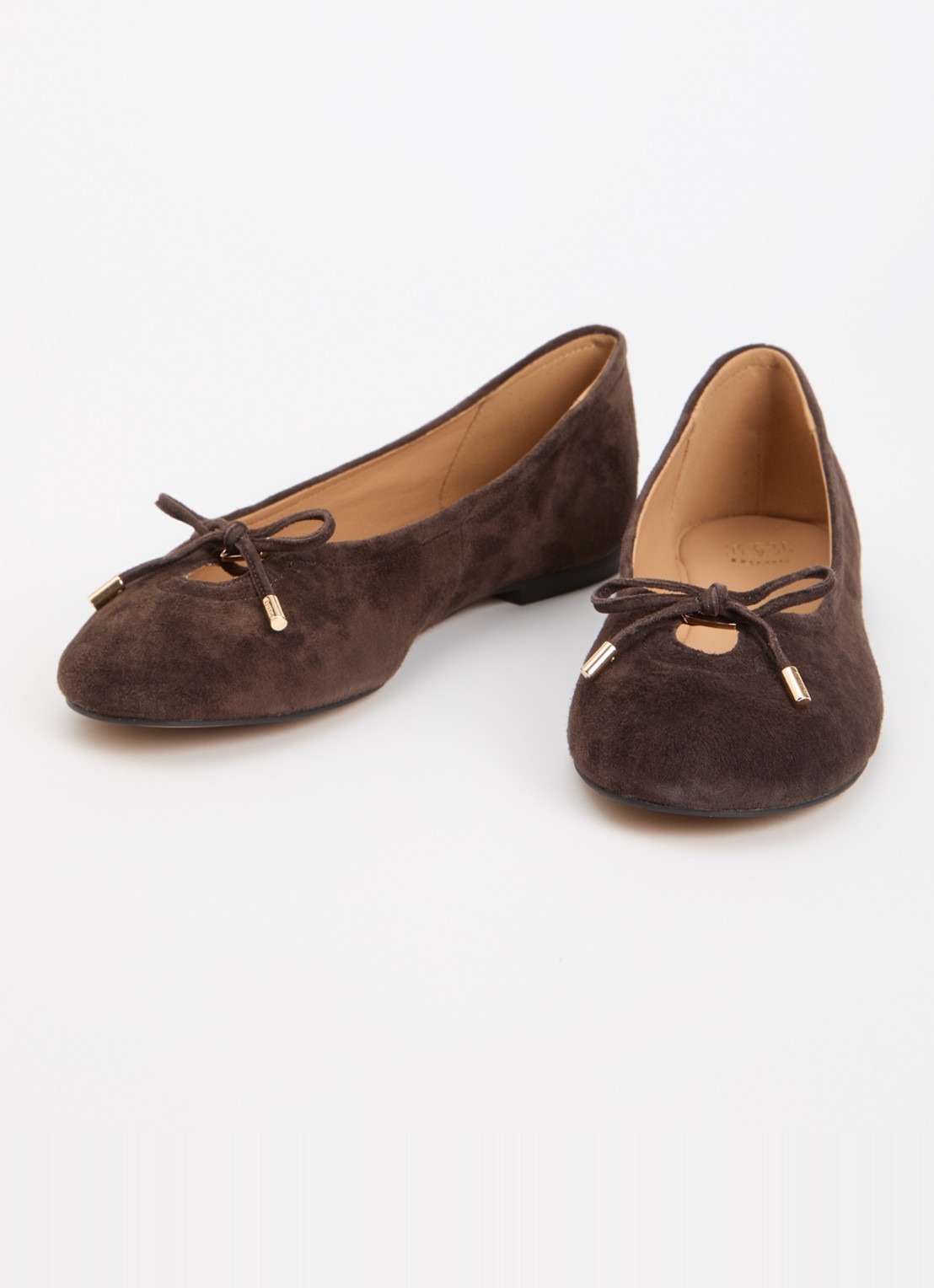 Dune London Hali ballerina van leer met strikdetail - detail 2 bruin