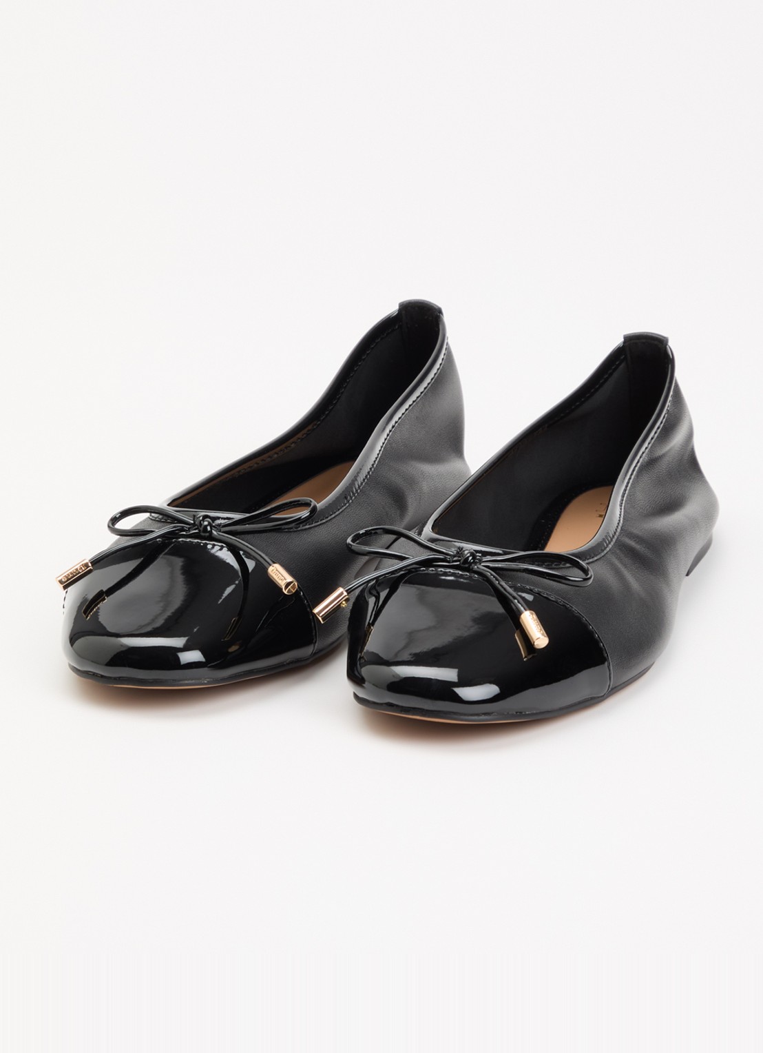 Dune London Haliah ballerina van leer met strikdetail - detail 3 zwart